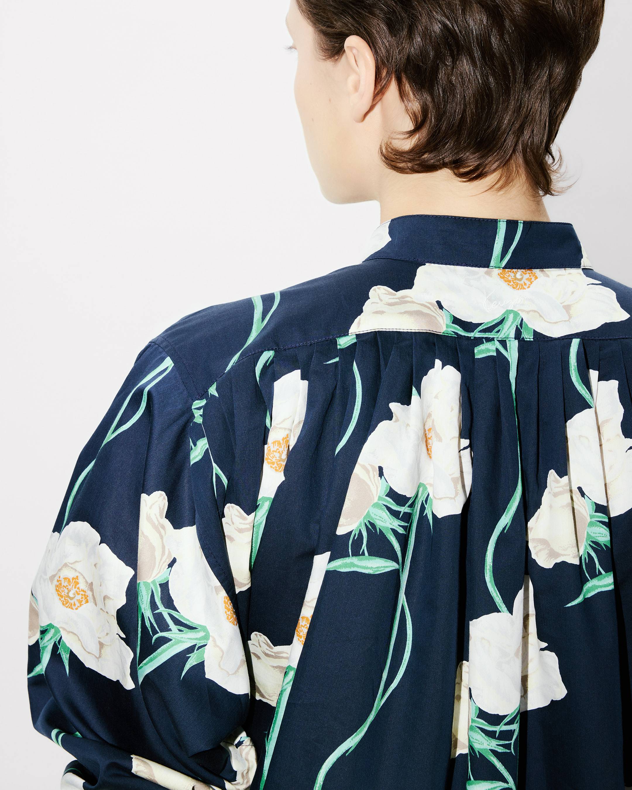 Langes Kleid mit Falten &bdquo;KENZO Archive Rose&ldquo; aus Baumwolle und Seide