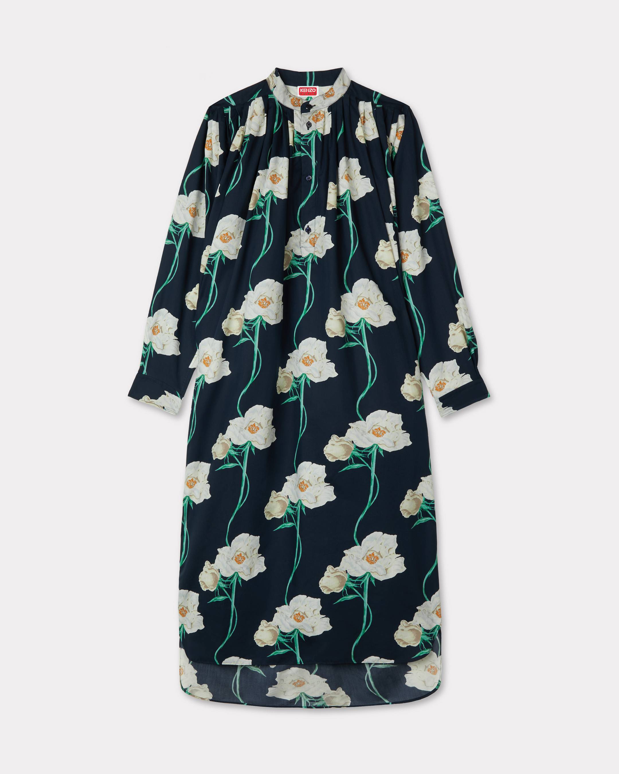 Langes Kleid mit Falten &bdquo;KENZO Archive Rose&ldquo; aus Baumwolle und Seide