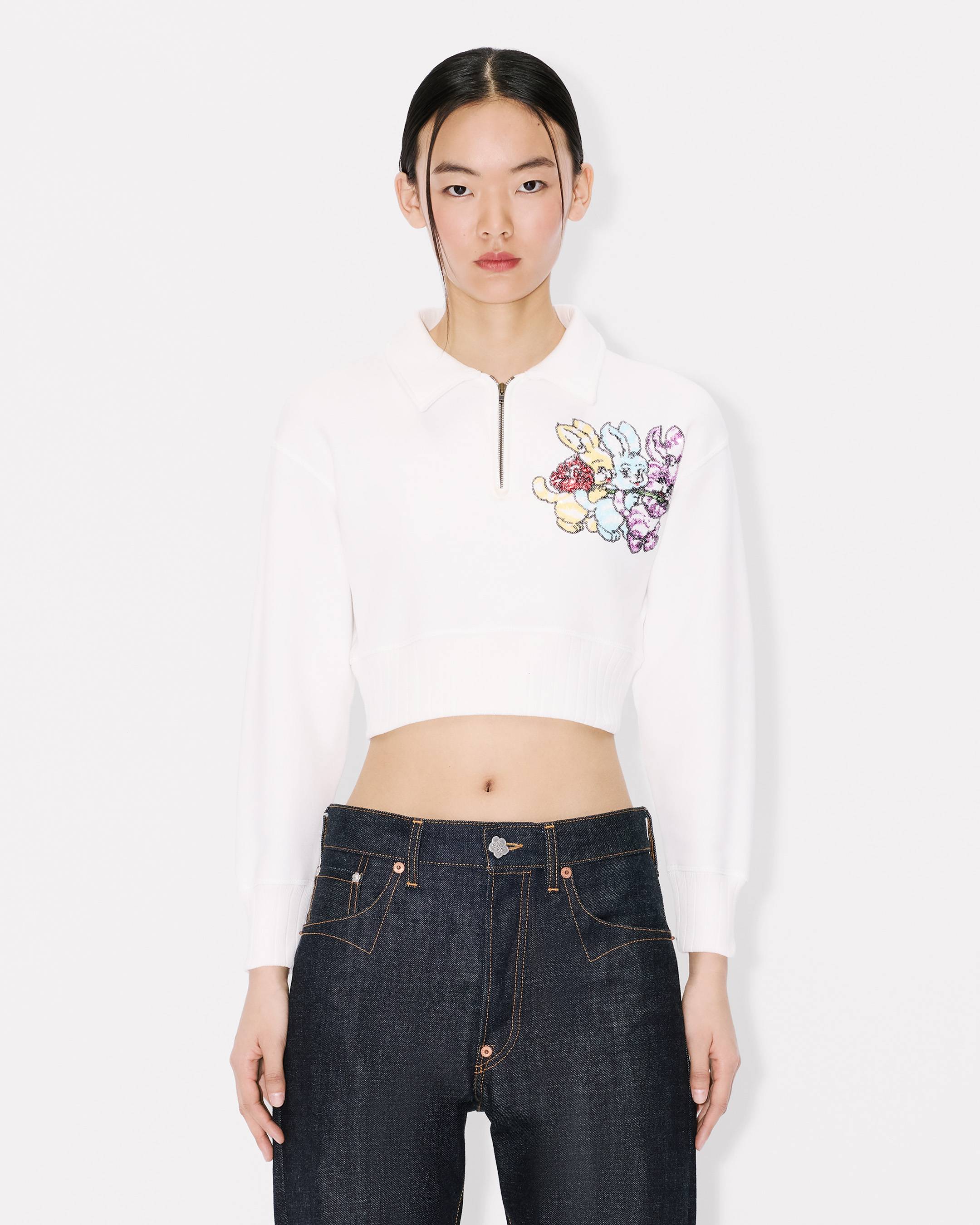 'KENZO Cartoon' embroidered cropped polo sweatshirt in cotton