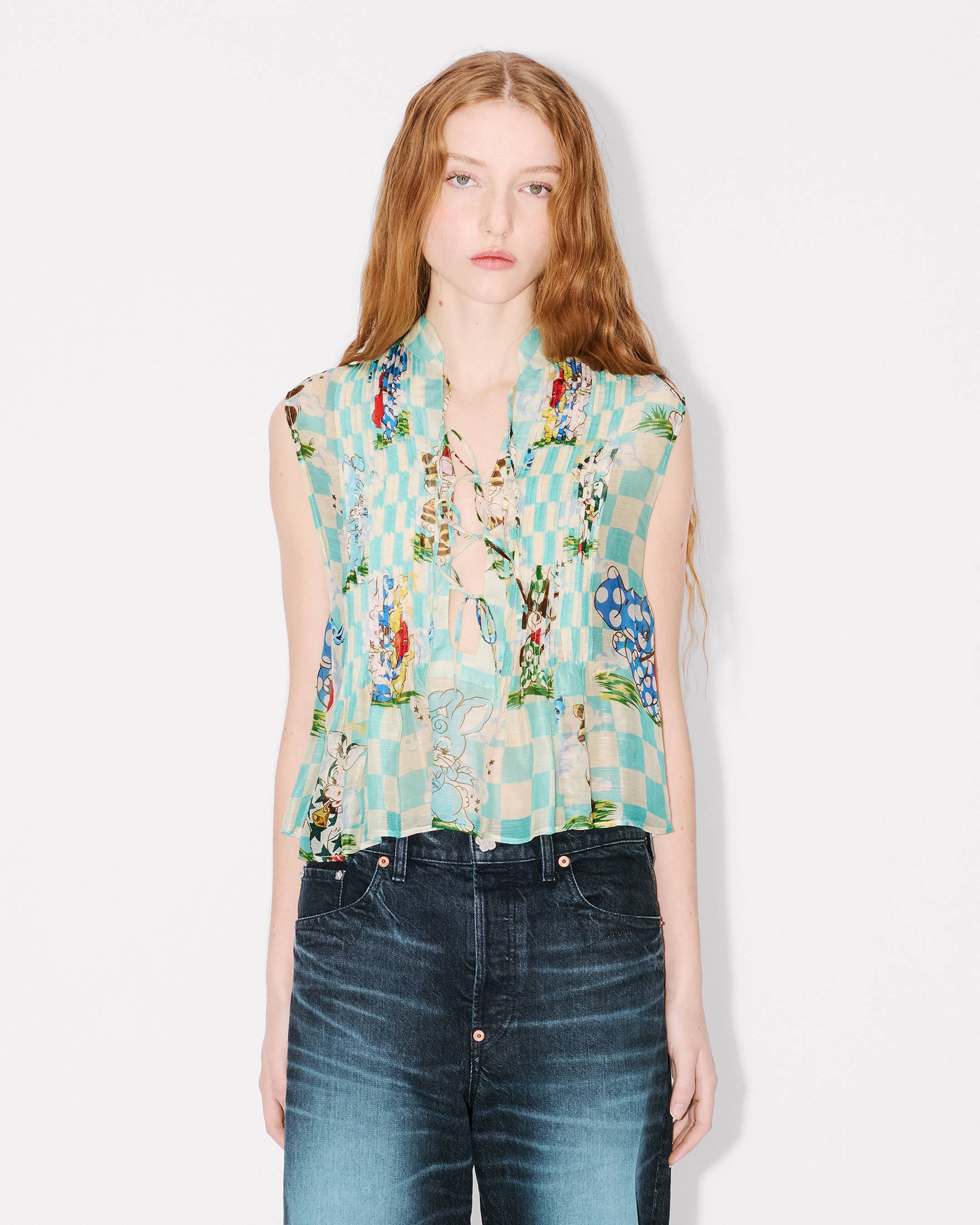 KENZO Cartoon' sleeveless top in mixed silk linen | Women's | KENZO