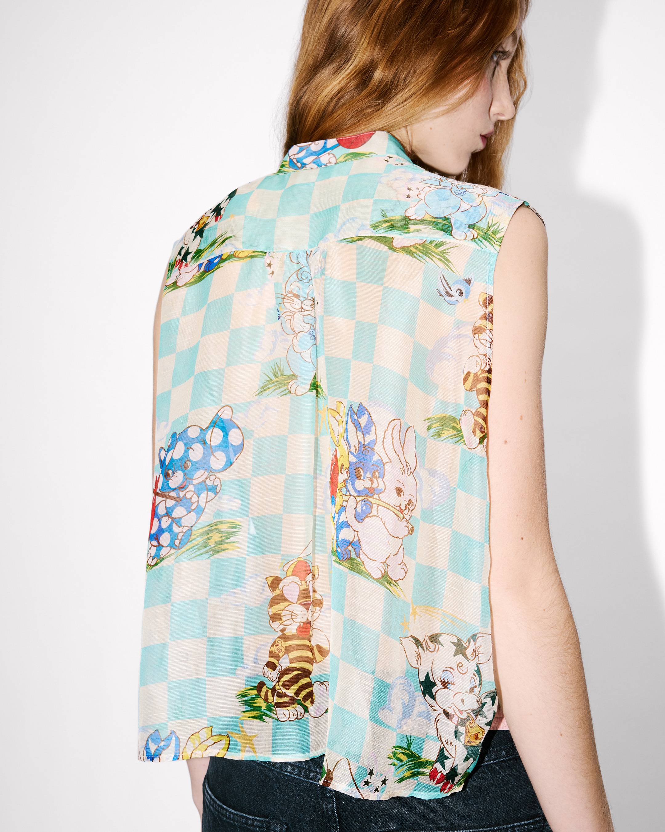 'KENZO Cartoon' スリーブレス トップス イン ミックス シルク リネン