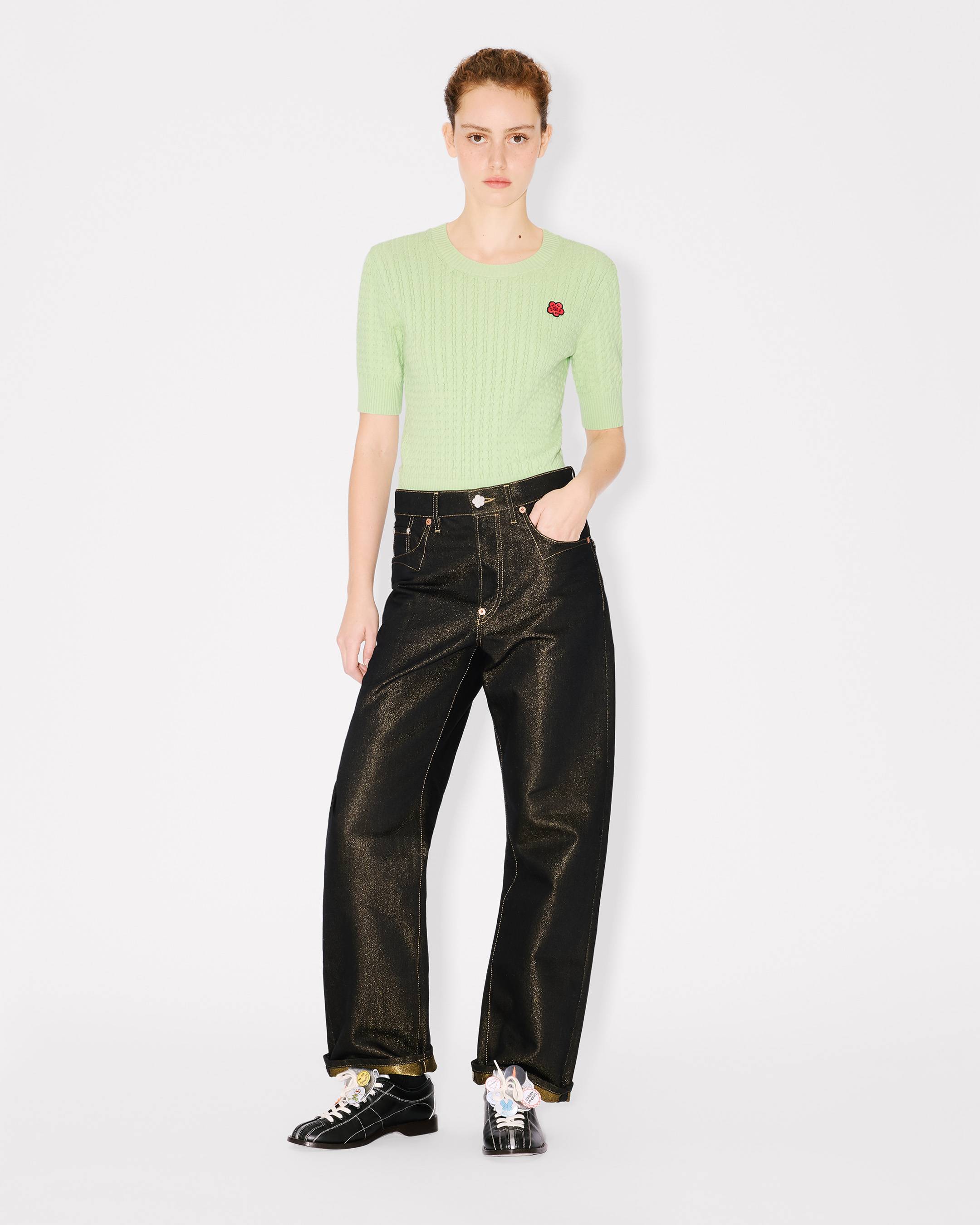 Top de manga corta de algod&oacute;n y lana 'Boke Flower'