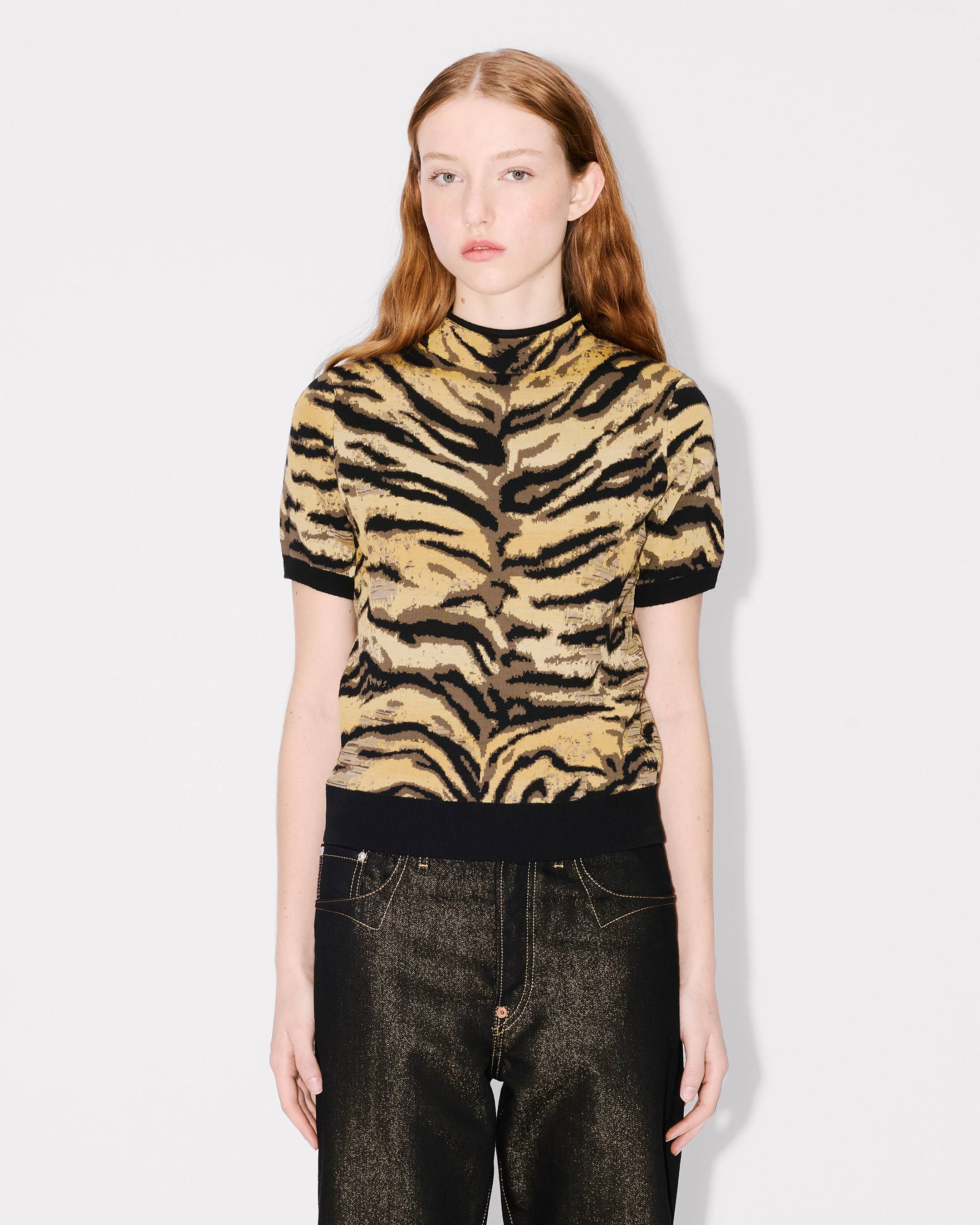 'KENZO Tiger' mock neck top in mixed cotton wool