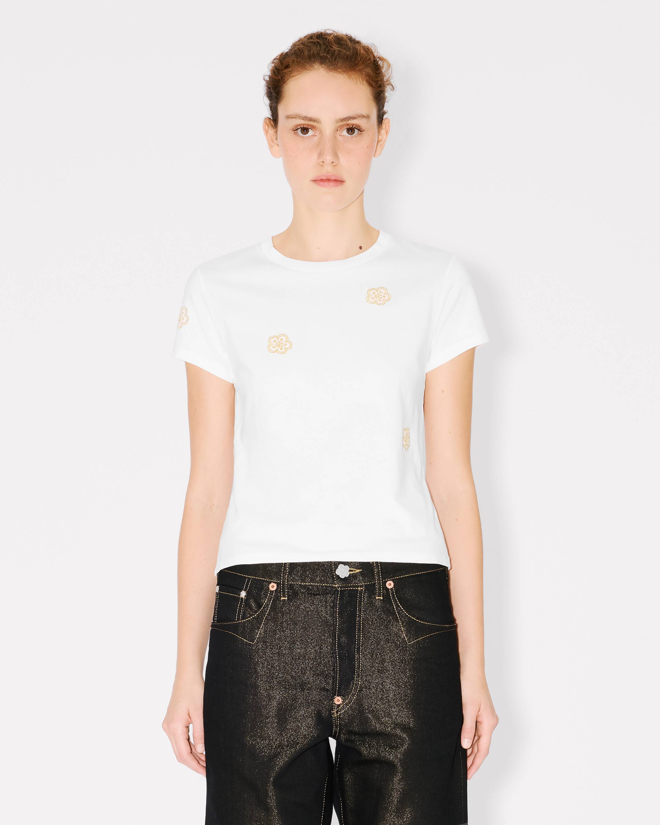 Multi 'Boke Flower' embroidered T-shirt in cotton