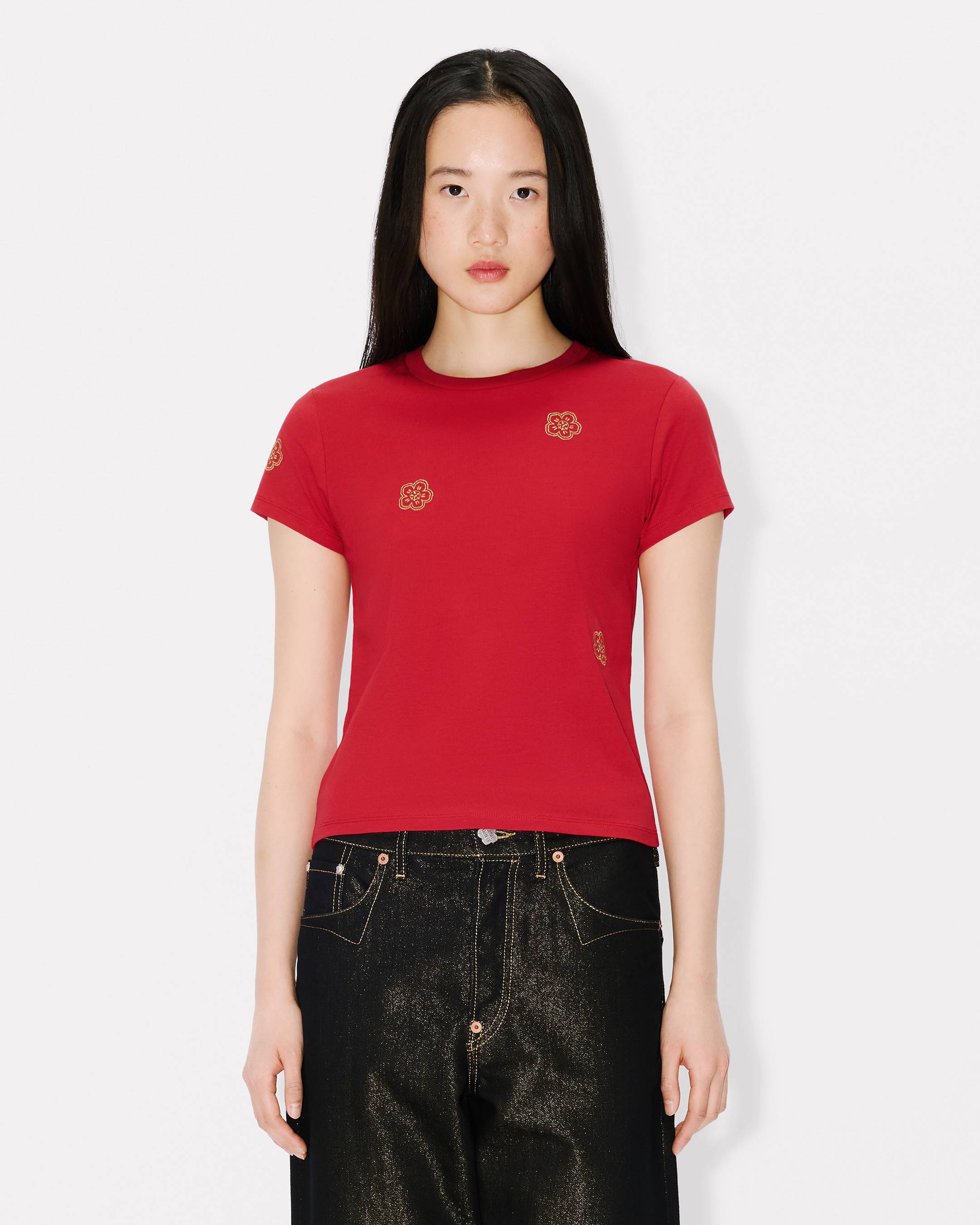 Multi 'Boke Flower' embroidered T-shirt cotton