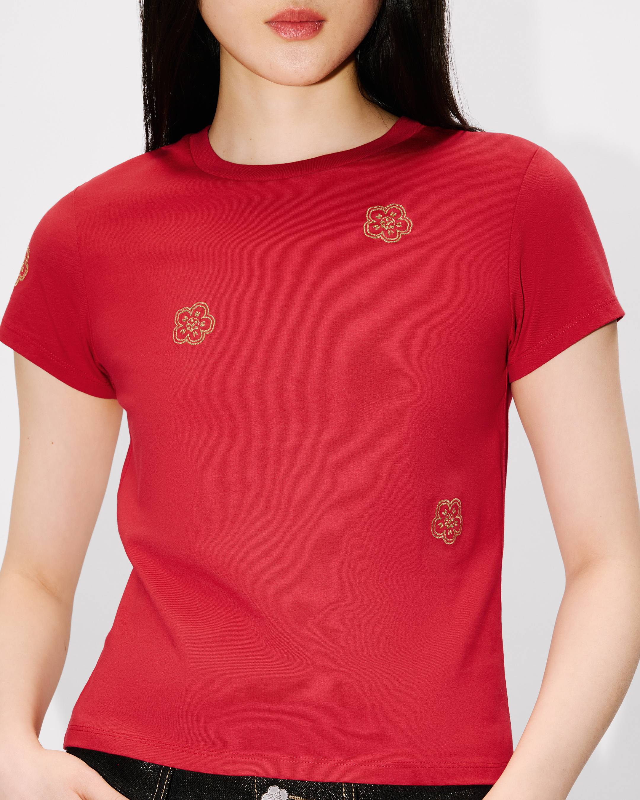 Multi 'Boke Flower' embroidered T-shirt cotton