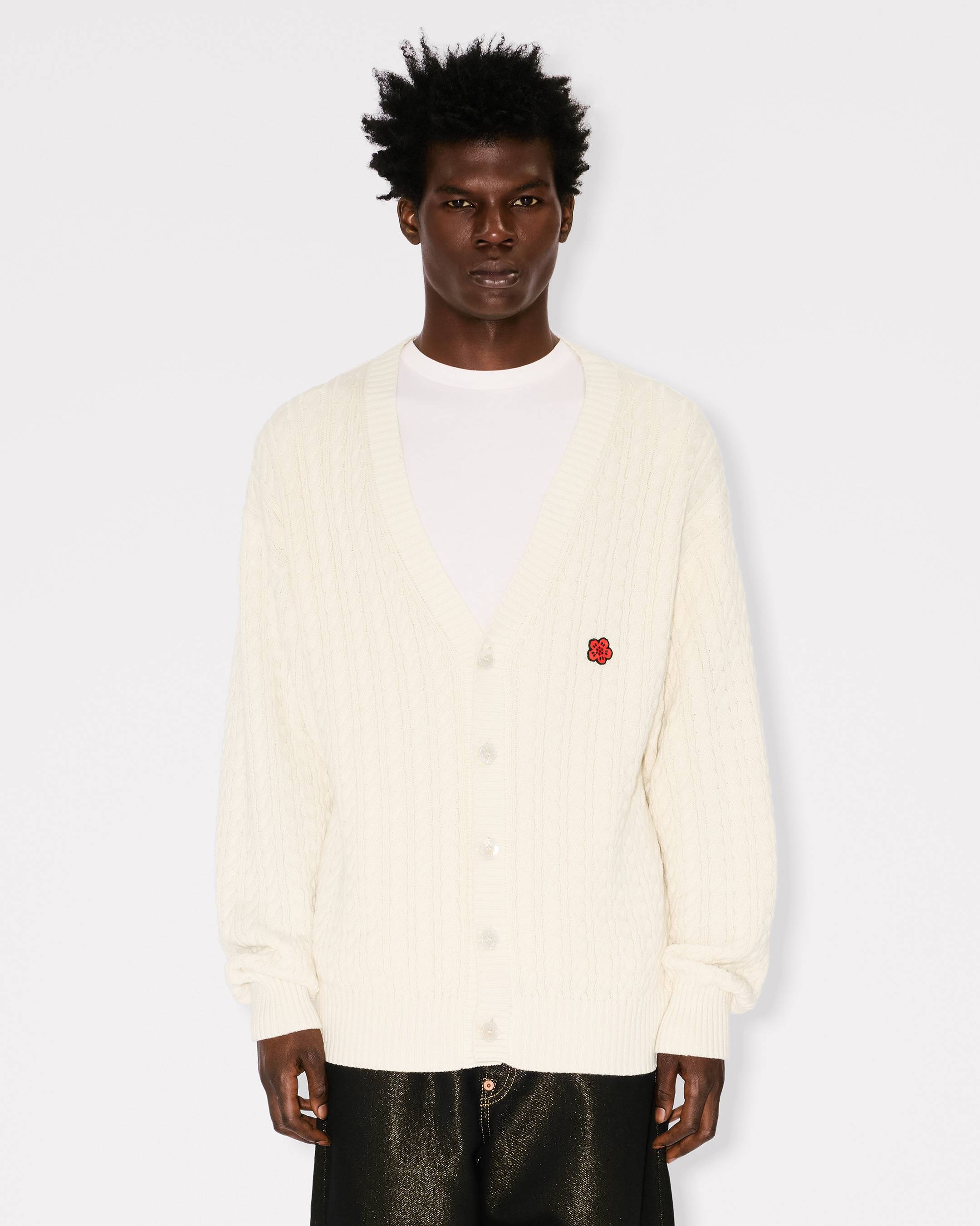 'Boke Flower' embroidered knit cardigan in cotton wool