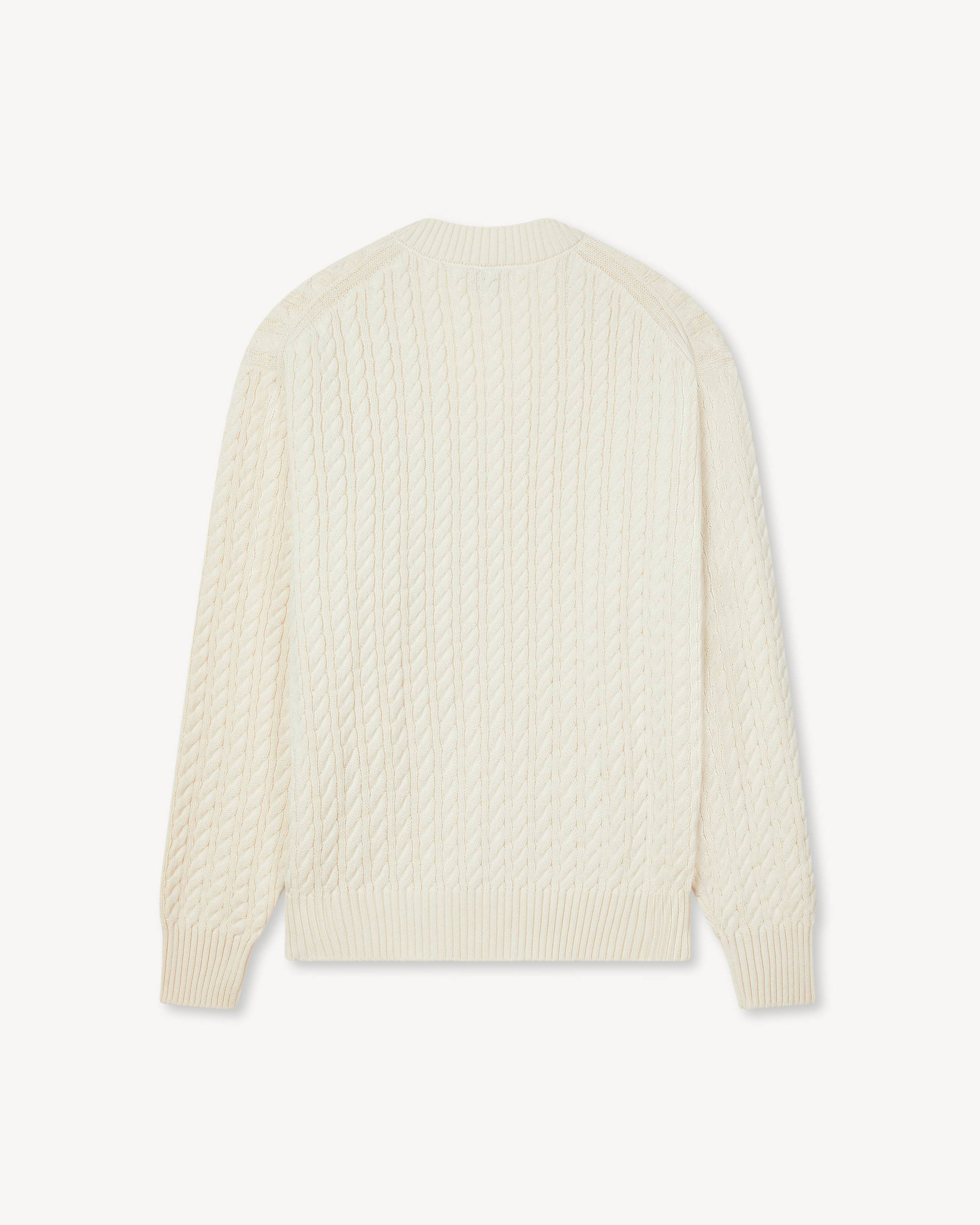 Cardigan Vintage Années 70 Ivoire Crème - Laine Brodée Main - Taille L