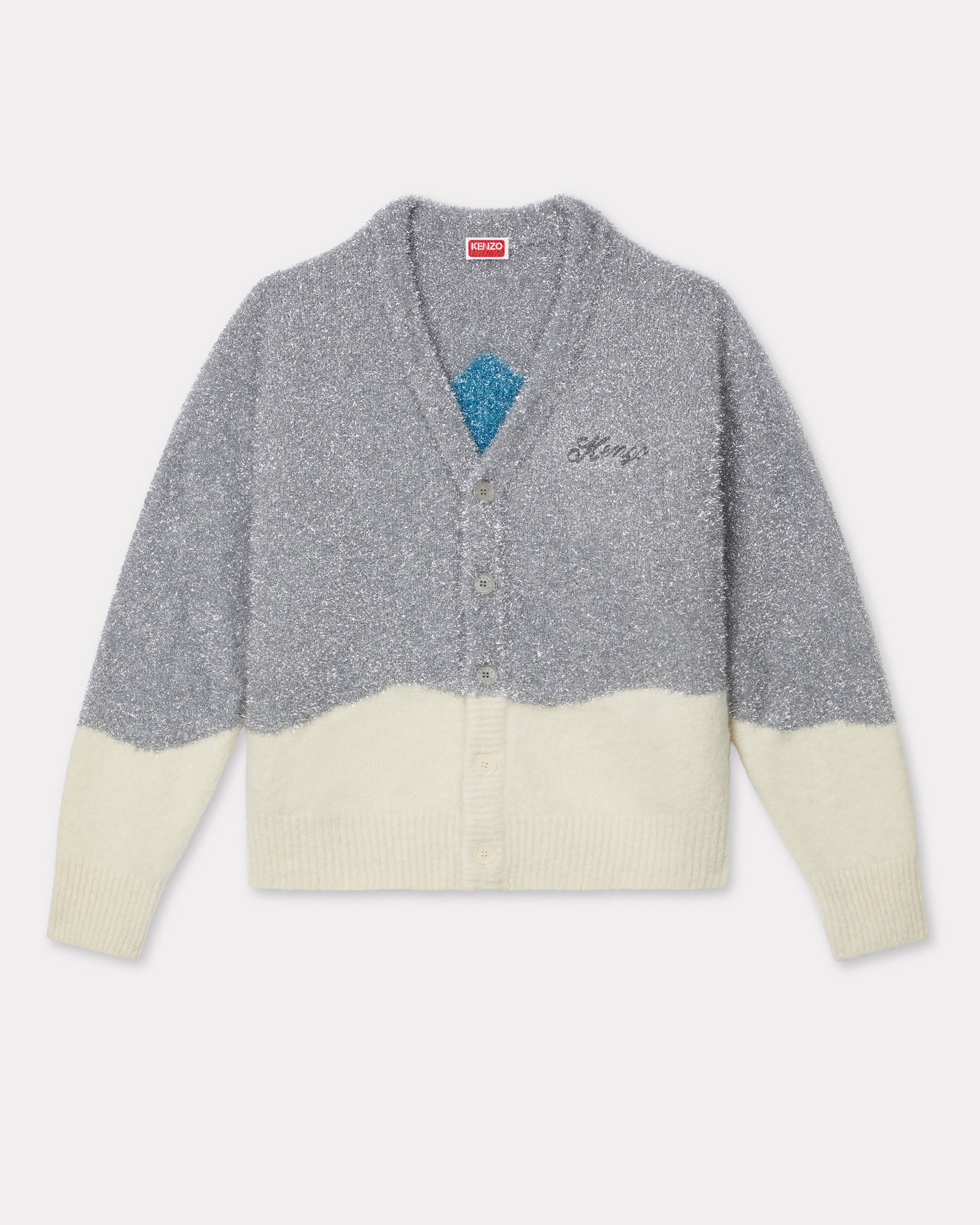 KENZO ' Winter Holidays' Tinsel Cardigan In Mixed Wool, Man, Silver, Size M, Wool