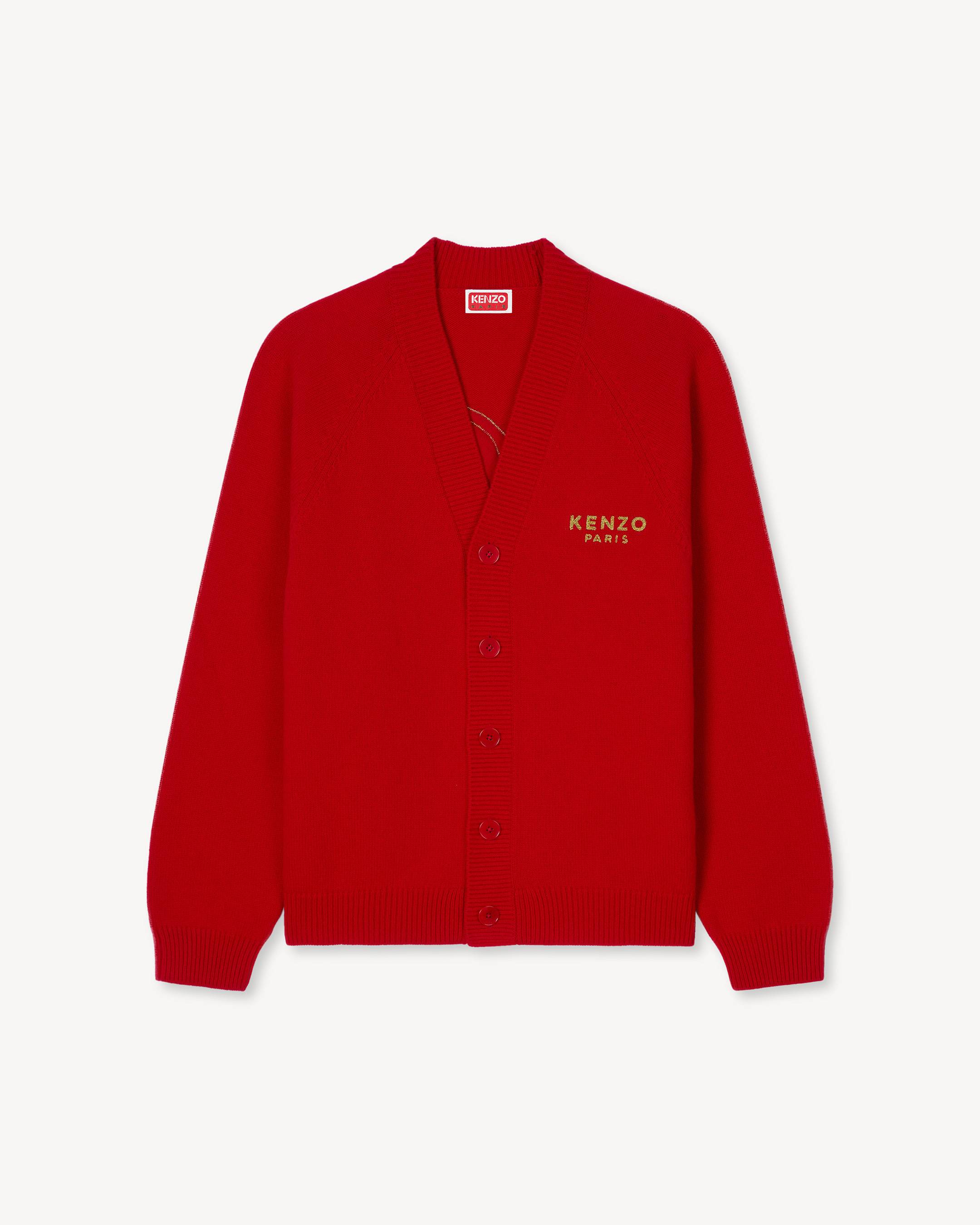 Kenzo Cardigan 'Boke Flower' En Laine Homme Rouge Cerise - Xl