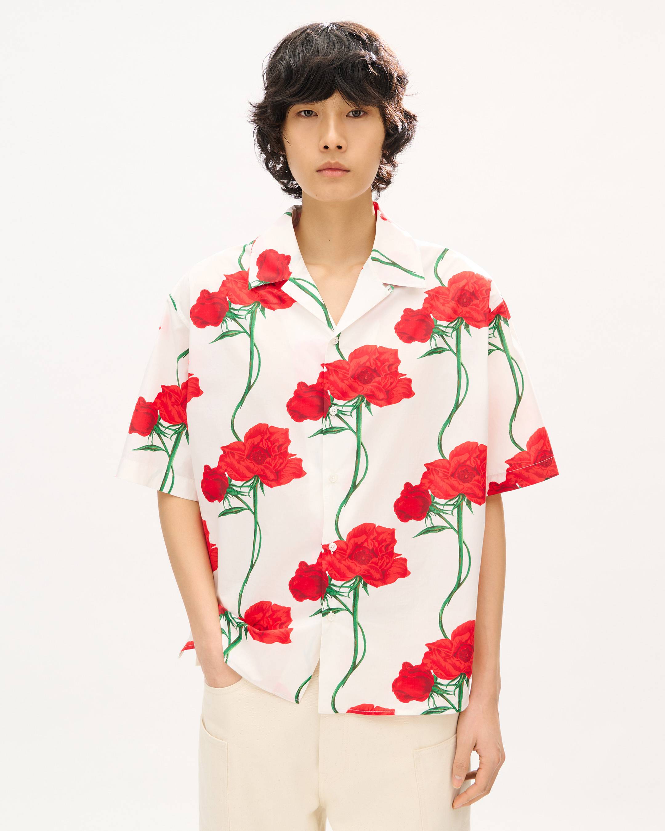 'KENZO Archive Rose' hawaiian short sleeve shirt in cotton