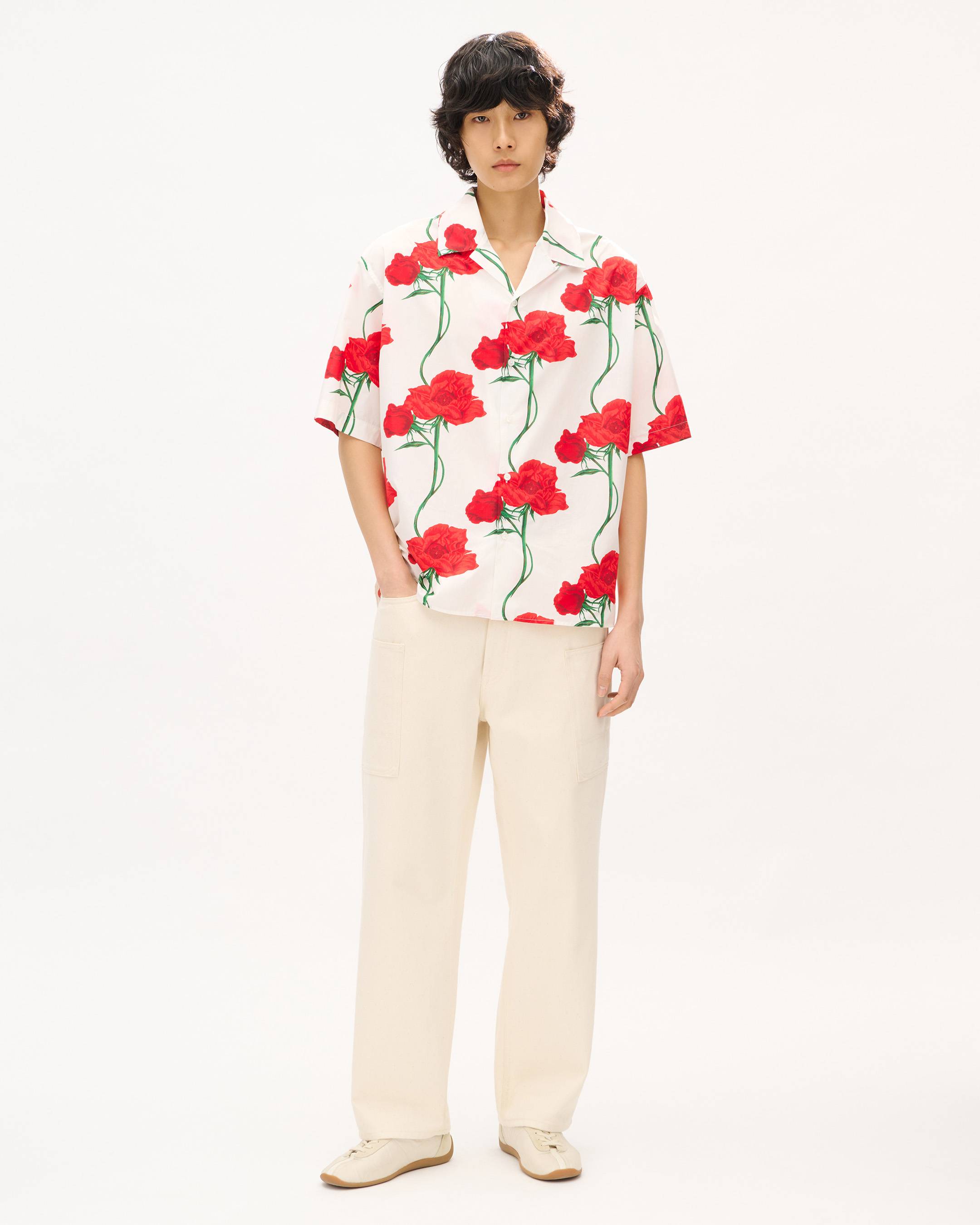 Chemise hawa&iuml;enne &agrave; manches courtes 'KENZO Archive Rose' en coton