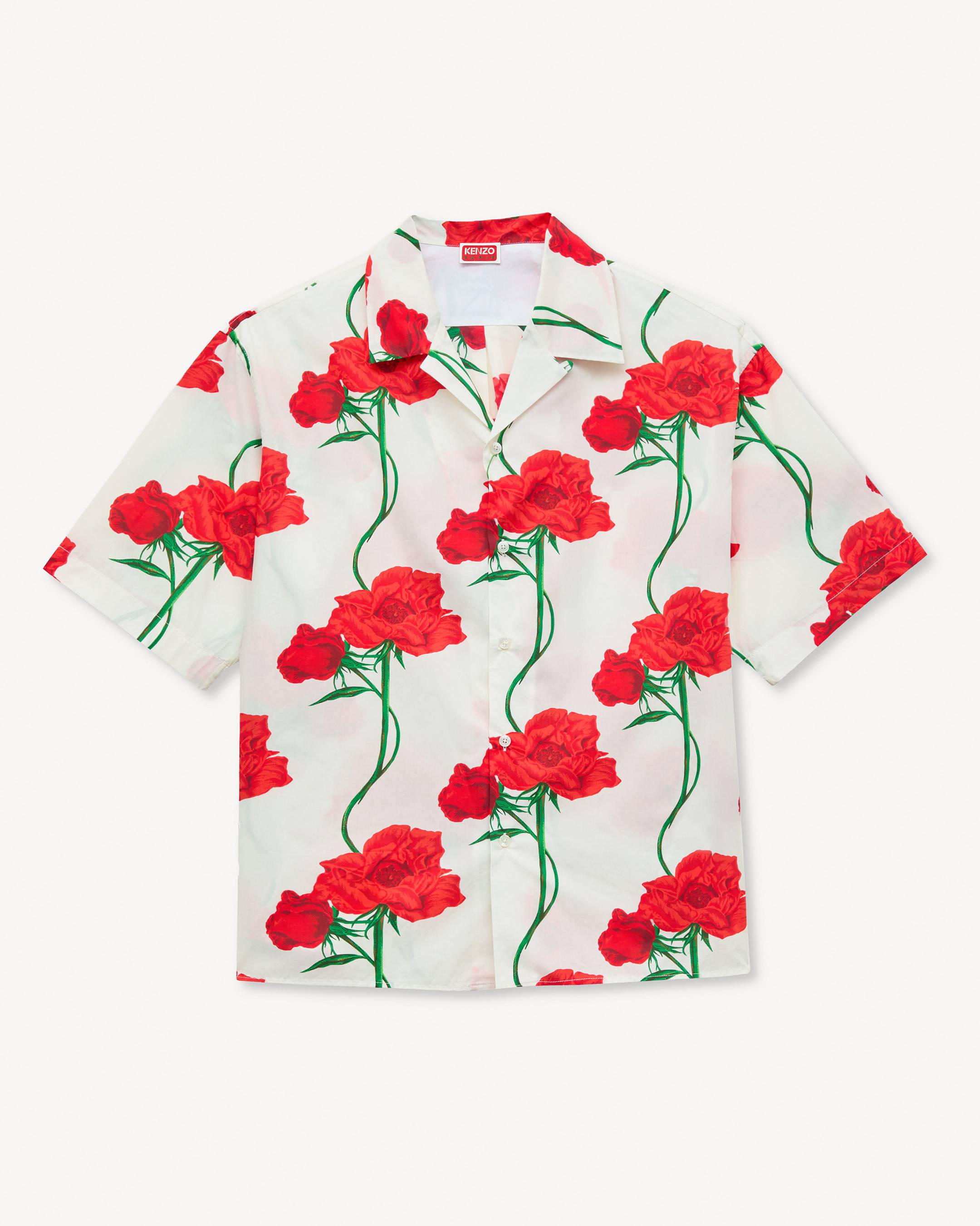 KENZO Archive Rose' hawaiian short sleeve shirt in cotton | Men's