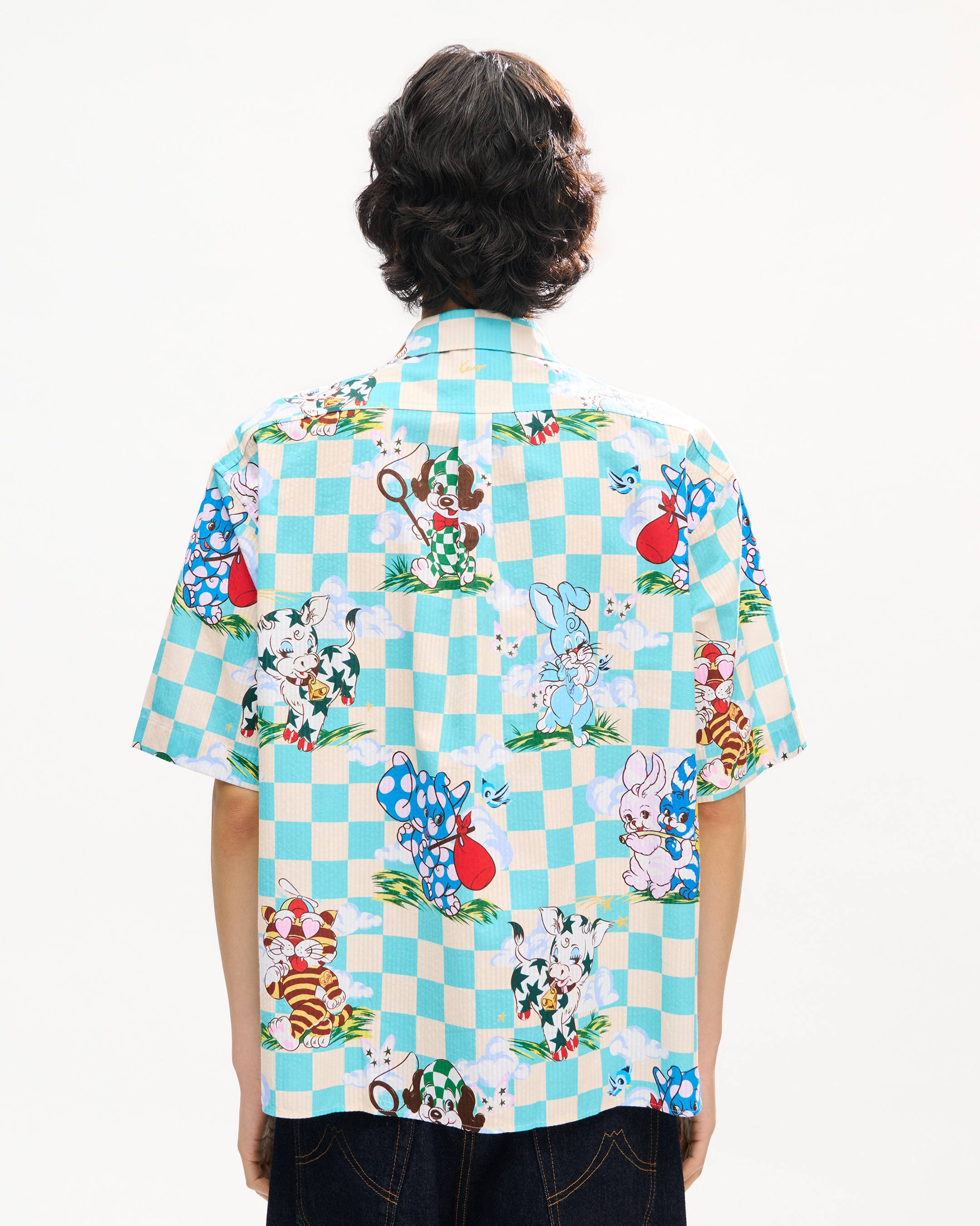 'KENZO Cartoon' hawaiian short sleeve shirt in cotton seersucker