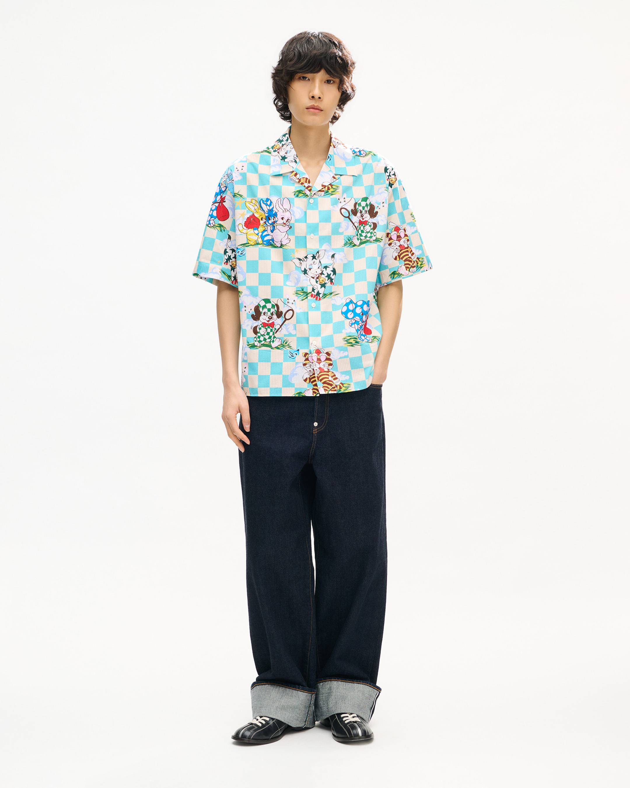 'KENZO Cartoon' hawaiian short sleeve shirt in cotton seersucker