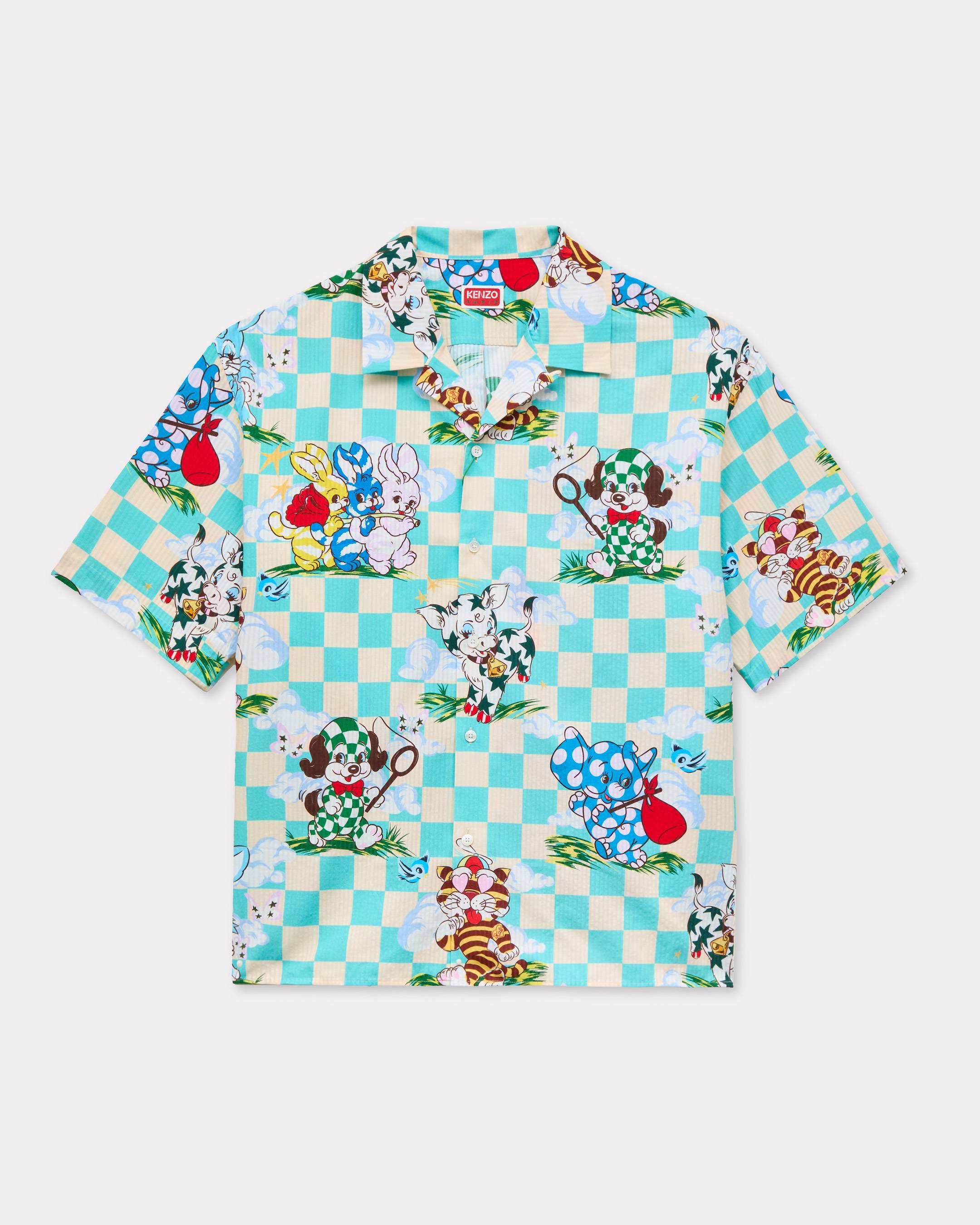 'KENZO Cartoon' hawaiian short sleeve shirt in cotton seersucker