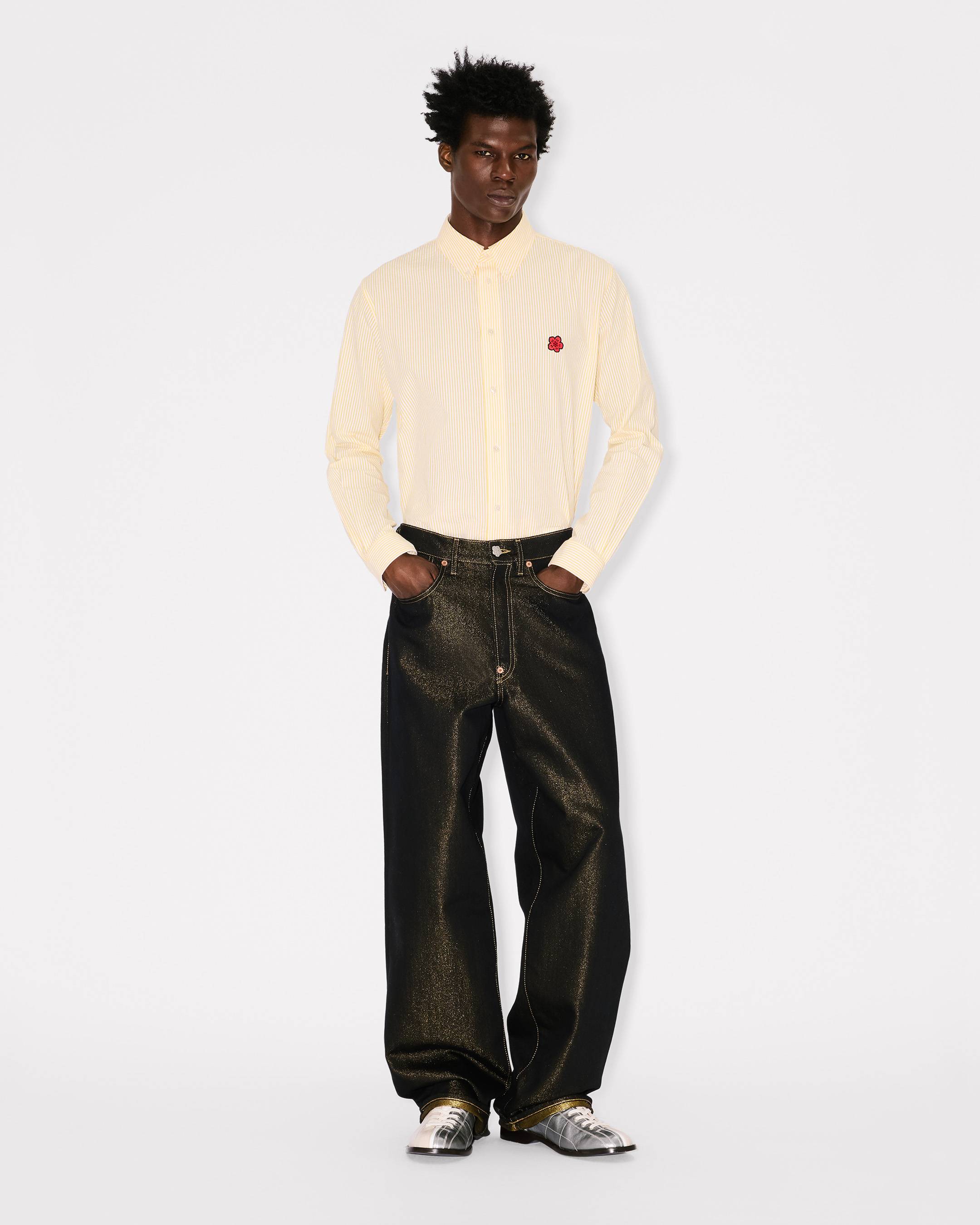 Boke Flower' embroidered casual shirt in seersucker cotton | Men's