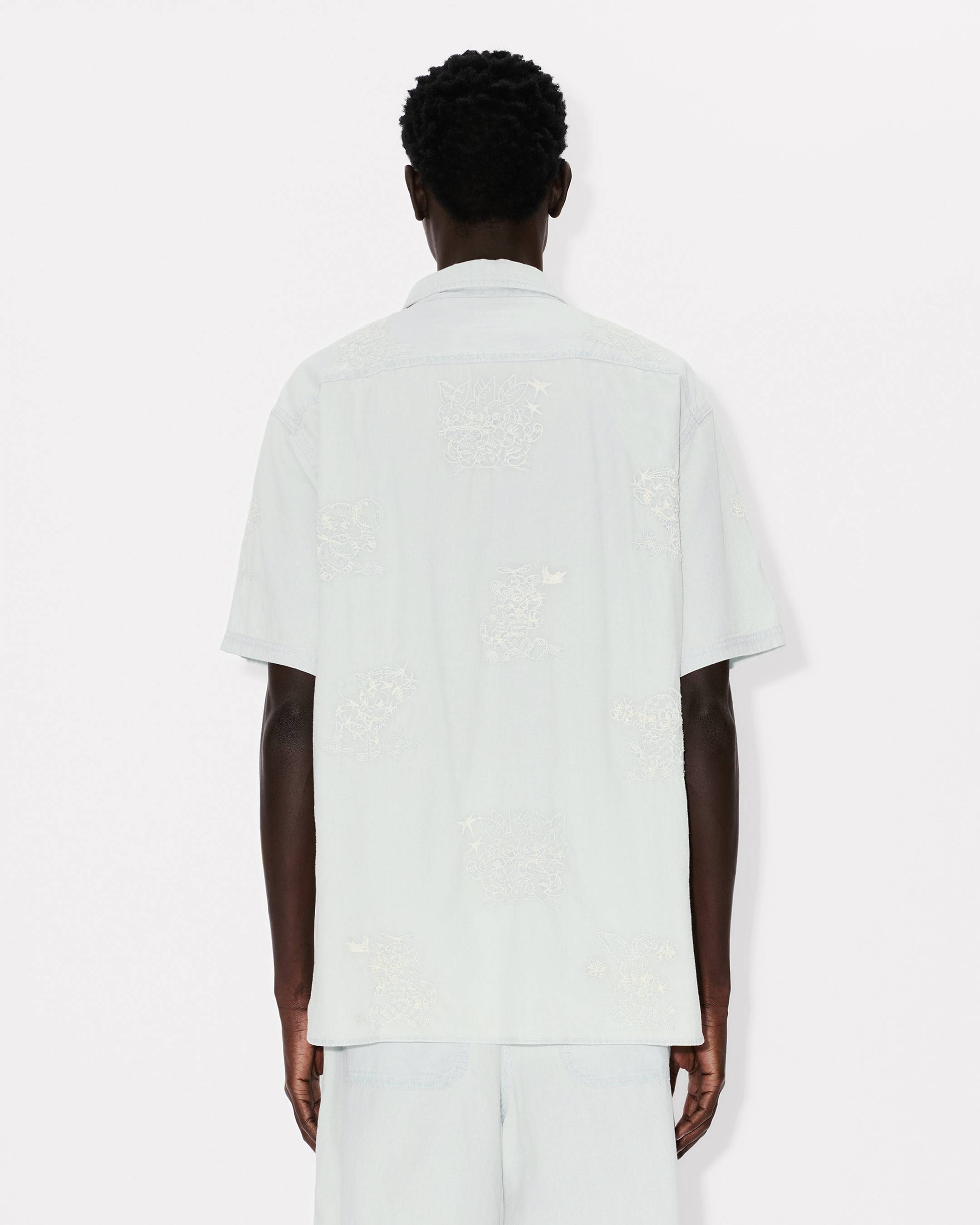 'KENZO Cartoon' embroidered short sleeve shirt in stone bleach chambray