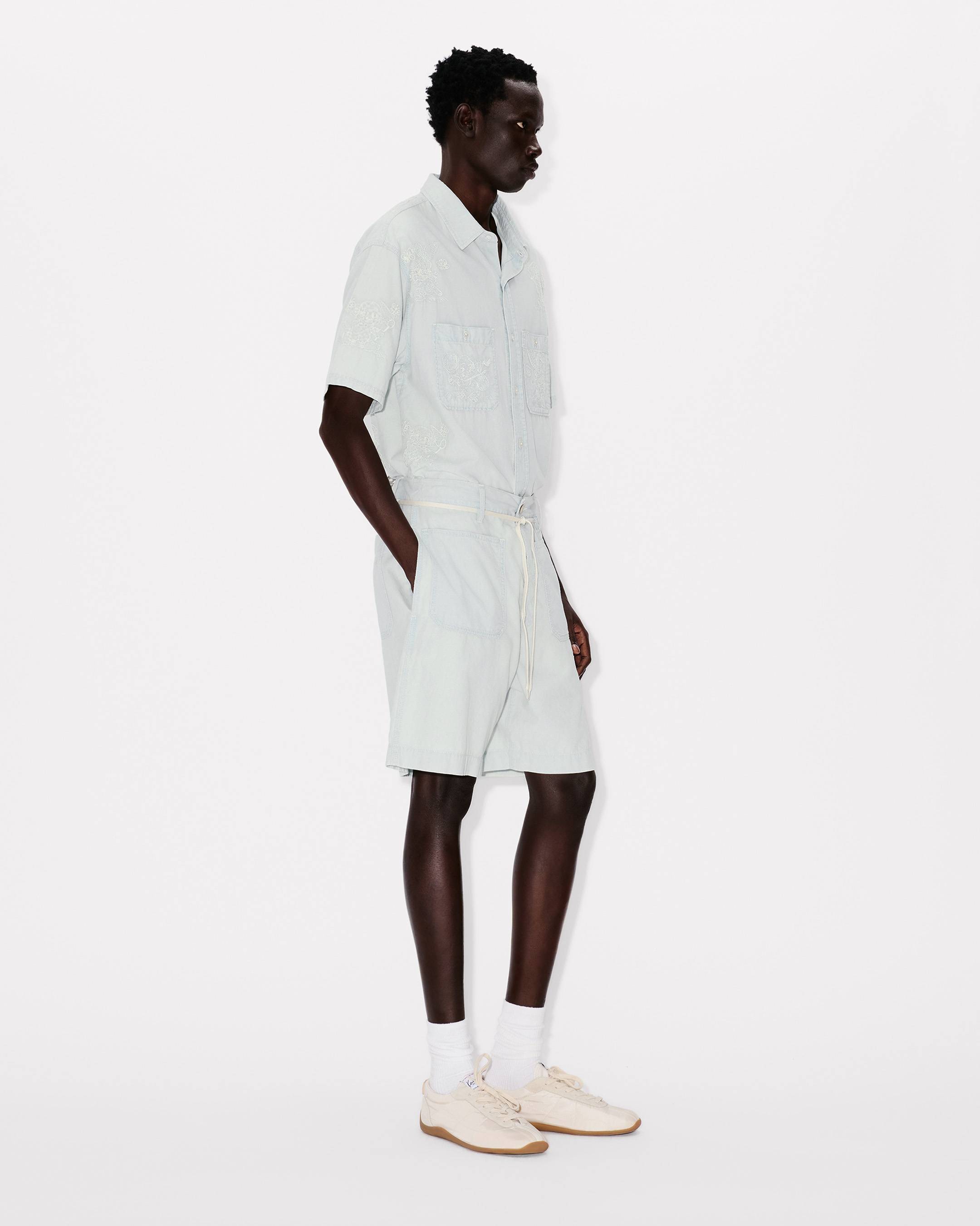 'KENZO Cartoon' embroidered short sleeve shirt in stone bleach chambray