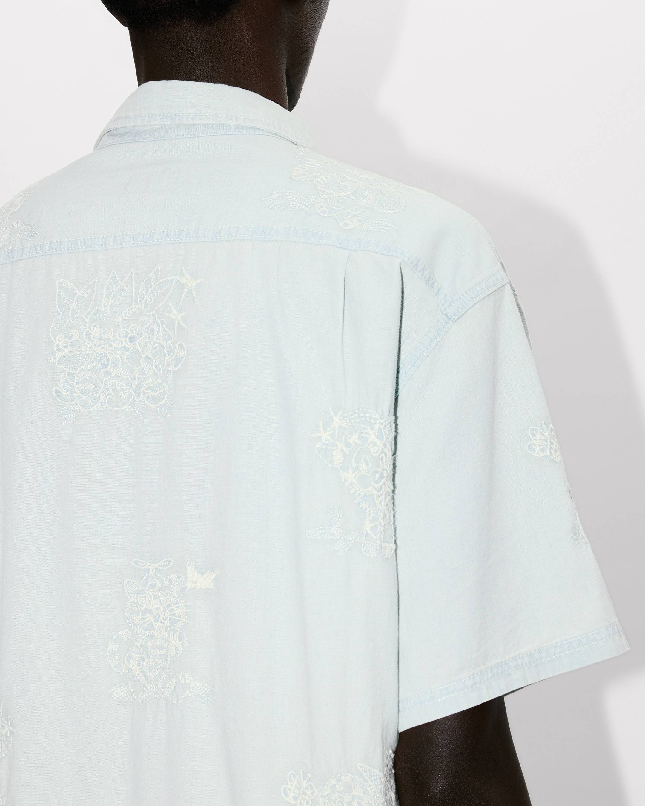 'KENZO Cartoon' embroidered short sleeve shirt in stone bleach chambray