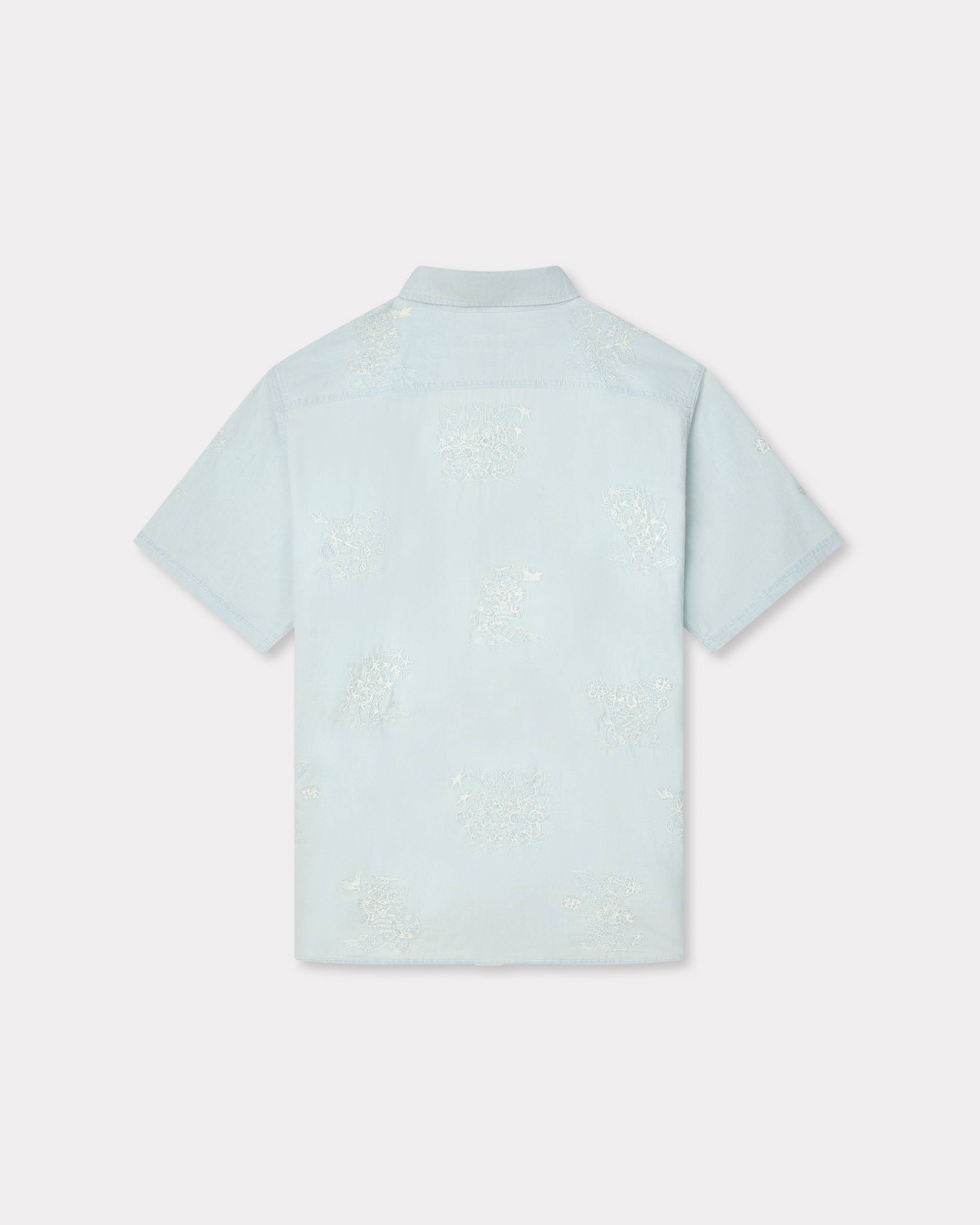 'KENZO Cartoon' embroidered short sleeve shirt in stone bleach chambray