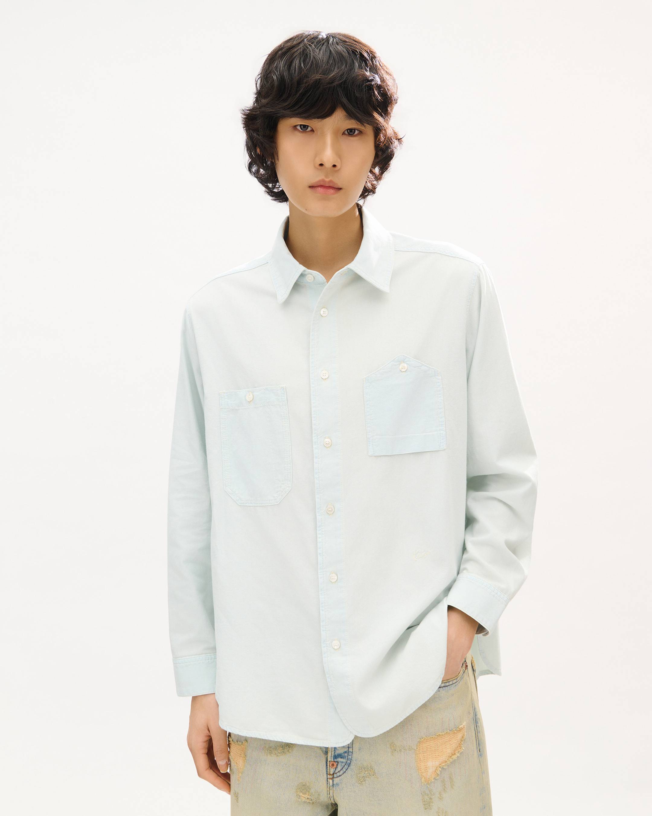 Workwear shirt in stone bleach chambray