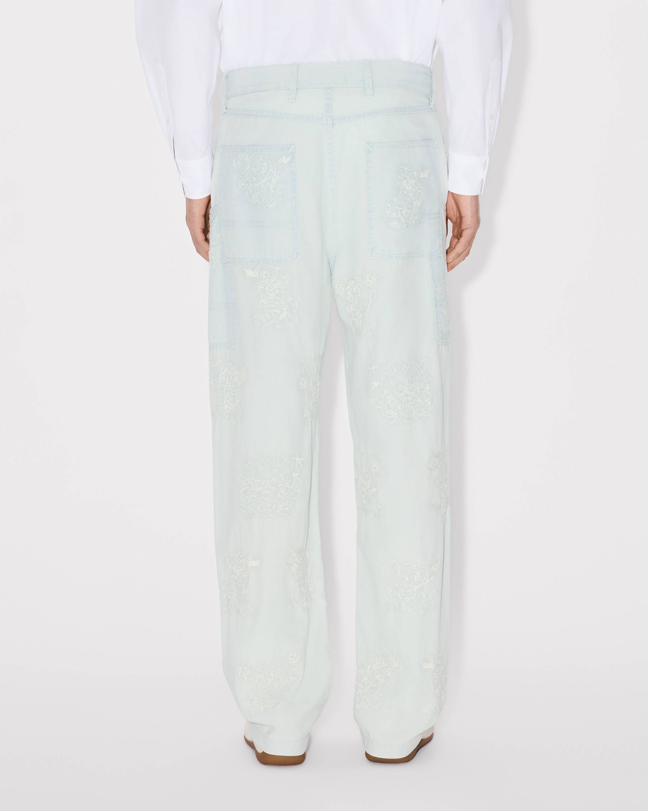 'KENZO Cartoon' embroidered cargo monkey fit jeans in stone bleach chambray