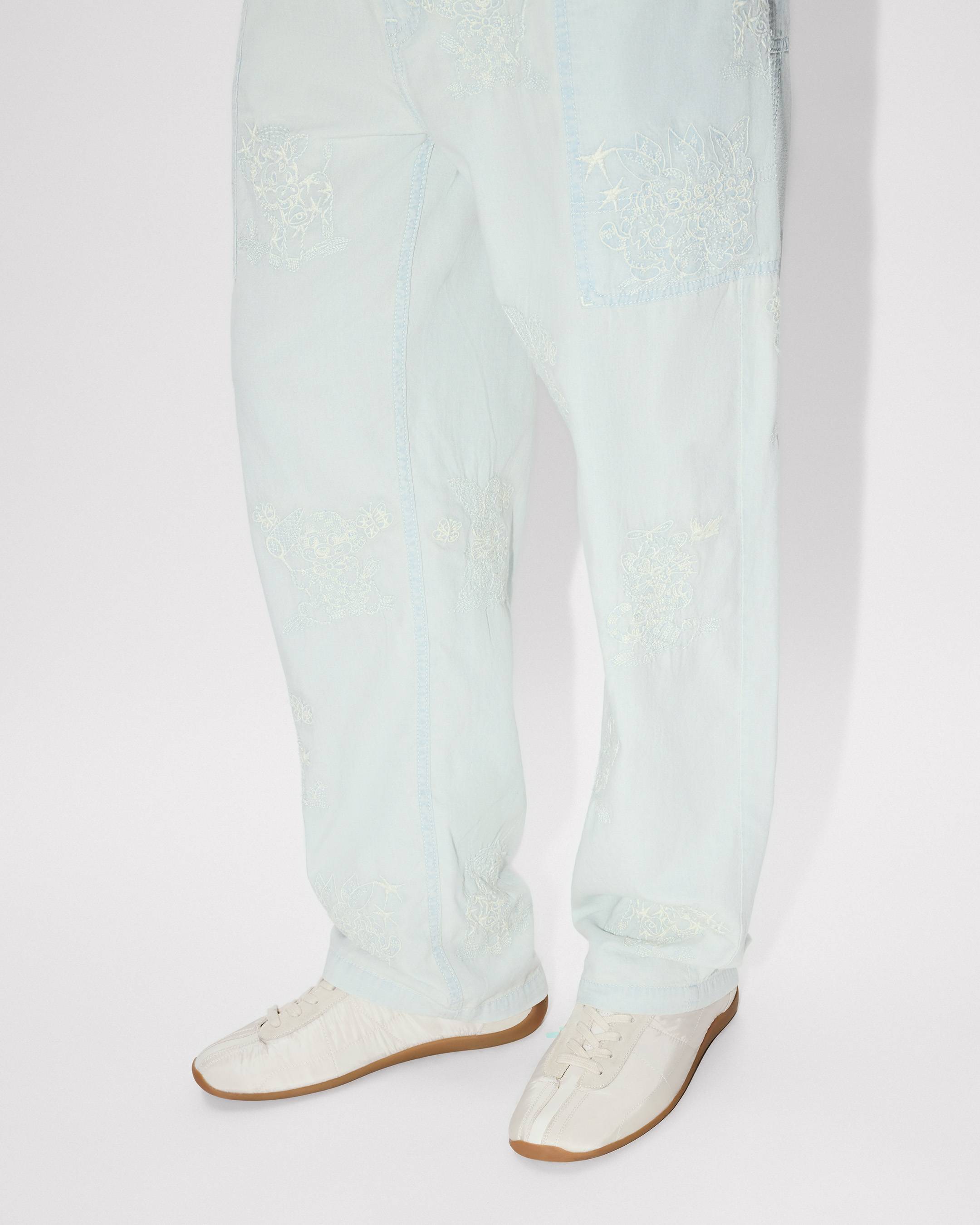 'KENZO Cartoon' embroidered cargo monkey fit jeans in stone bleach chambray