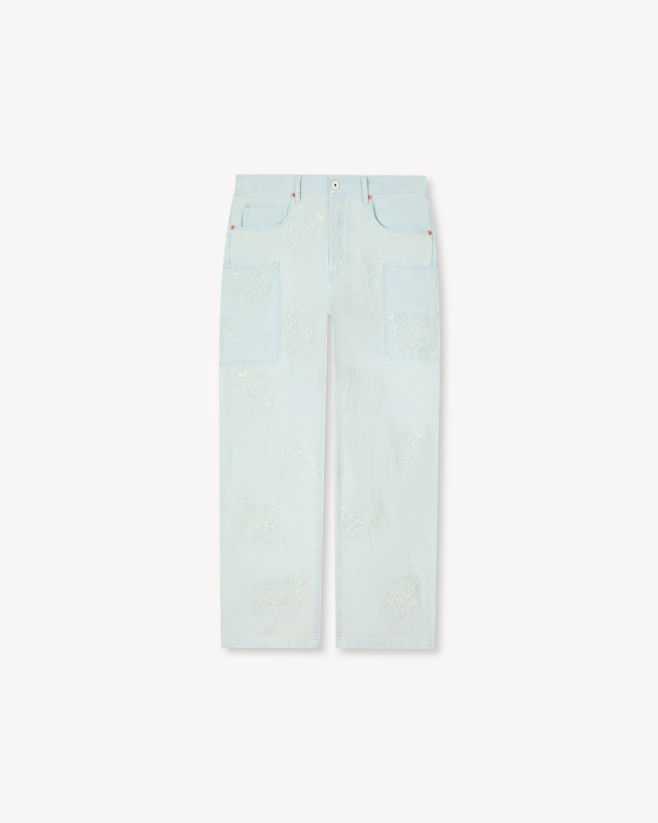 KENZO Cartoon' embroidered cargo monkey fit jeans in stone bleach