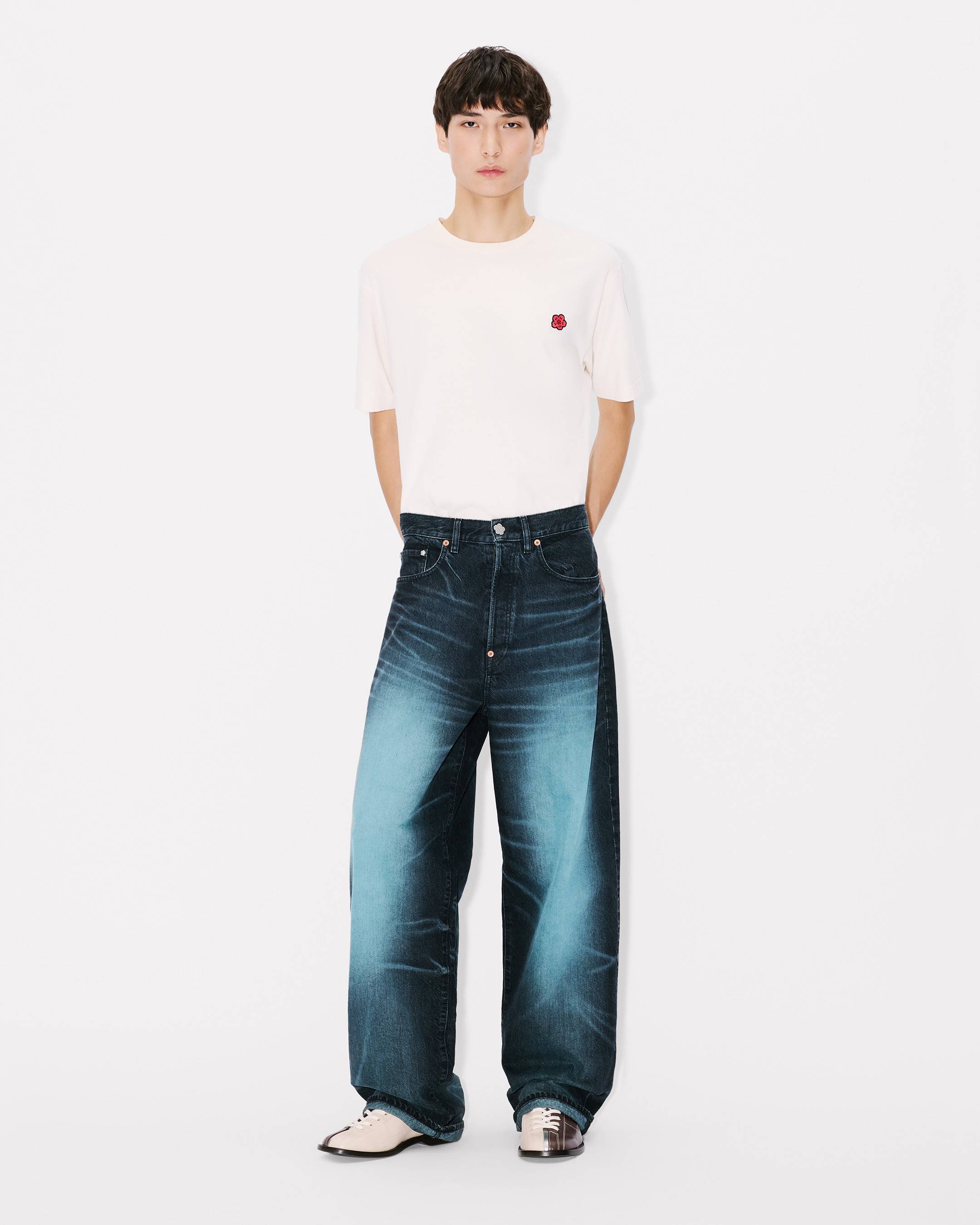 Turn up wide fit jeans in japanese denim