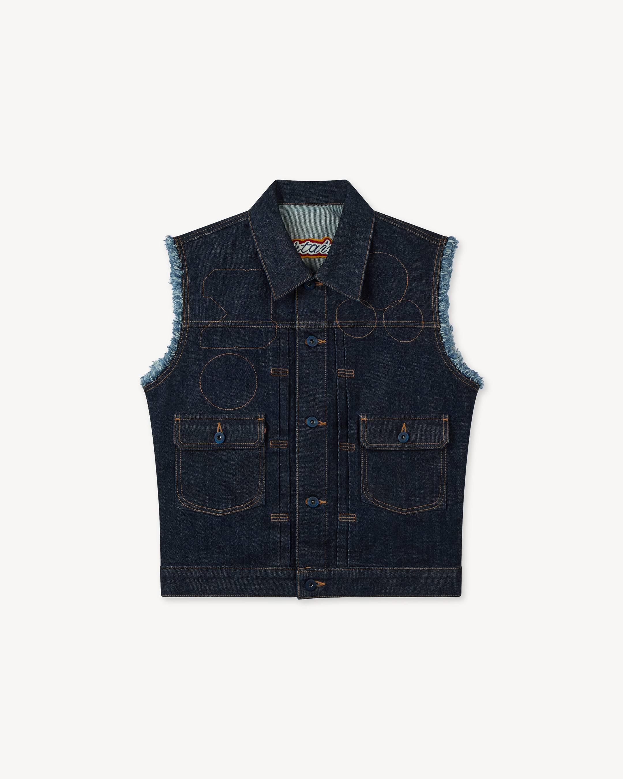 KENZO Badges' cut off trucker in japanese denim | Men's | KENZO