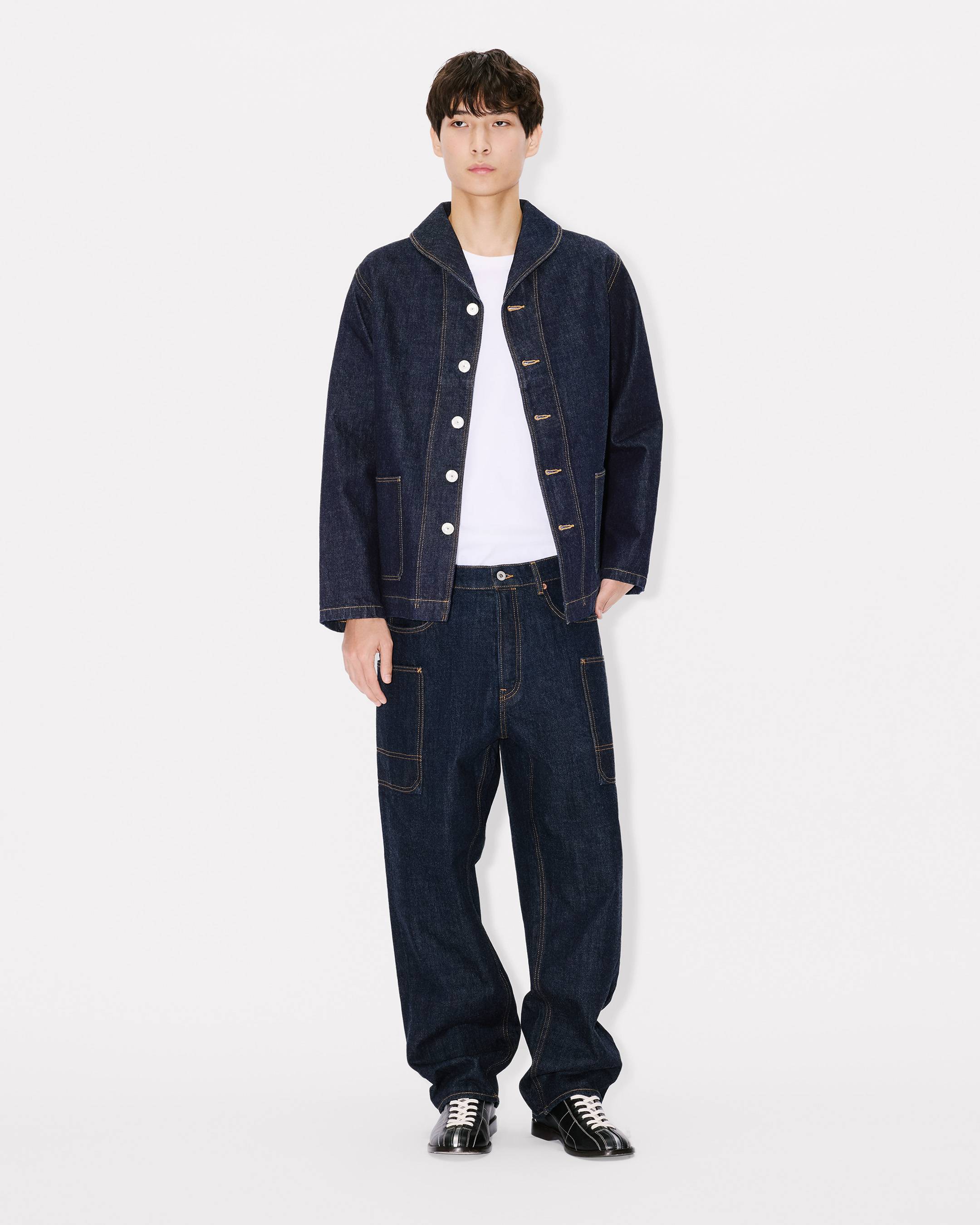 'KENZO Winter Holidays' shawl chore jacket in japanese denim