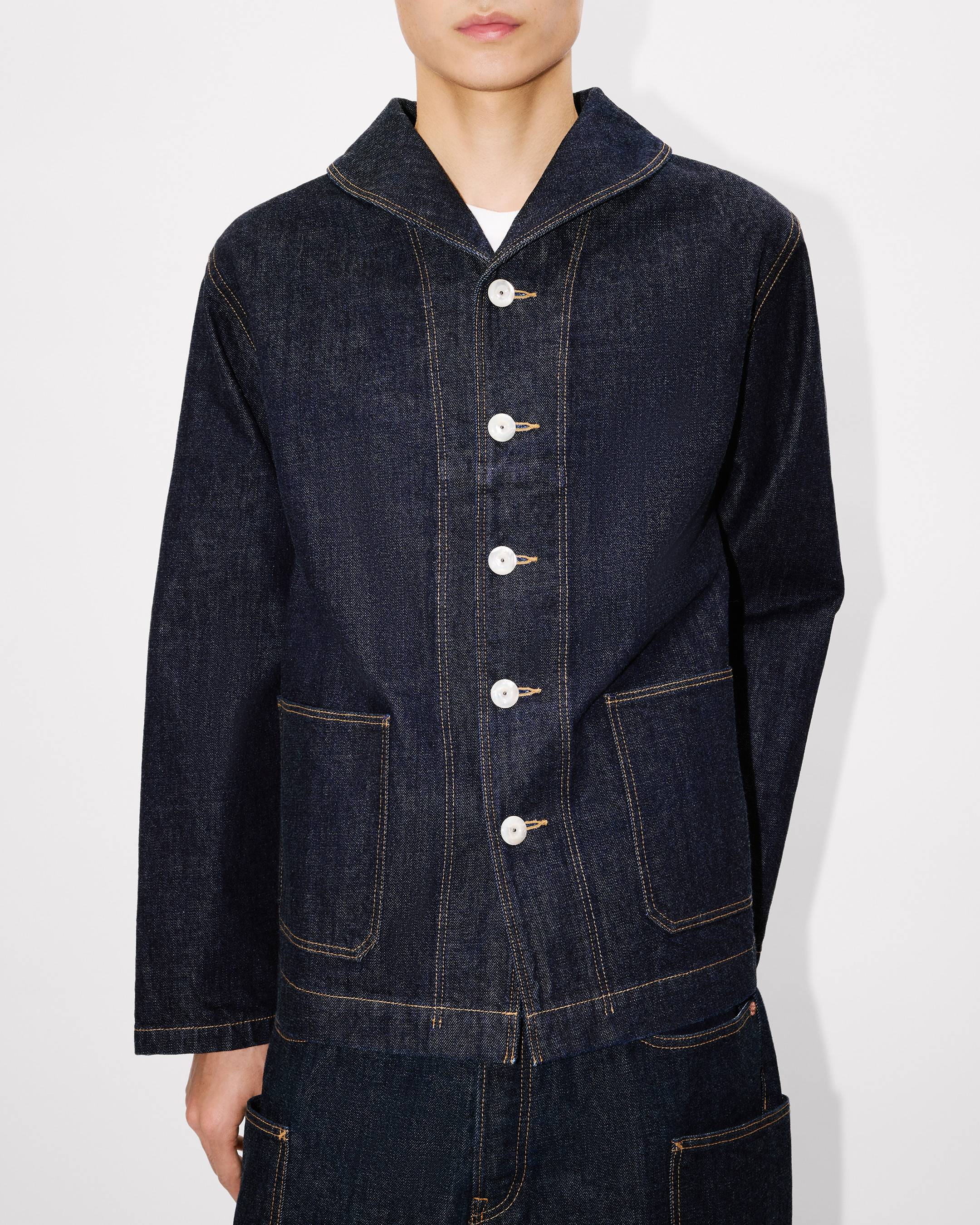 'KENZO Winter Holidays' shawl chore jacket in japanese denim