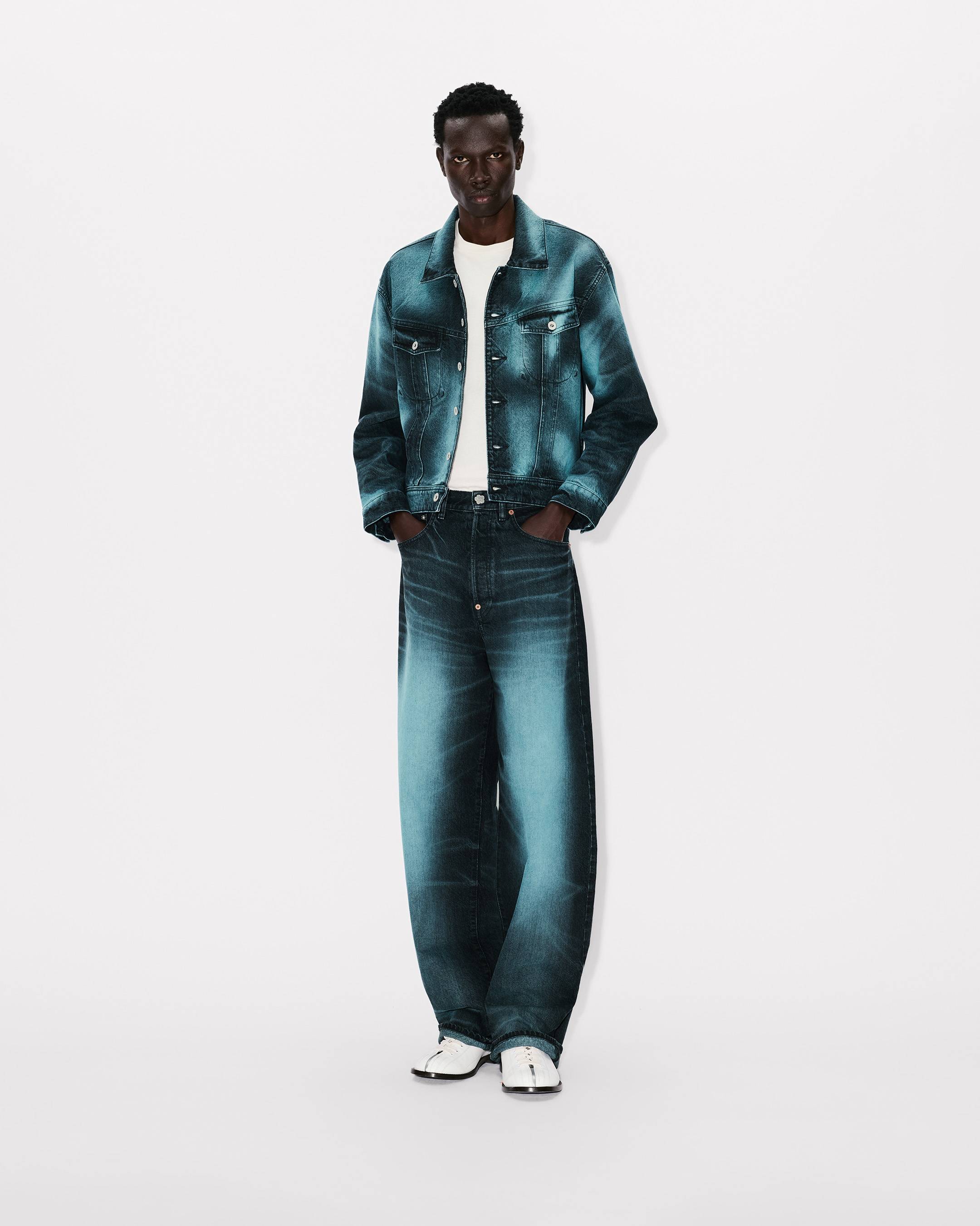 'KENZO Boke Heart' oversized trucker jacket in japanese denim