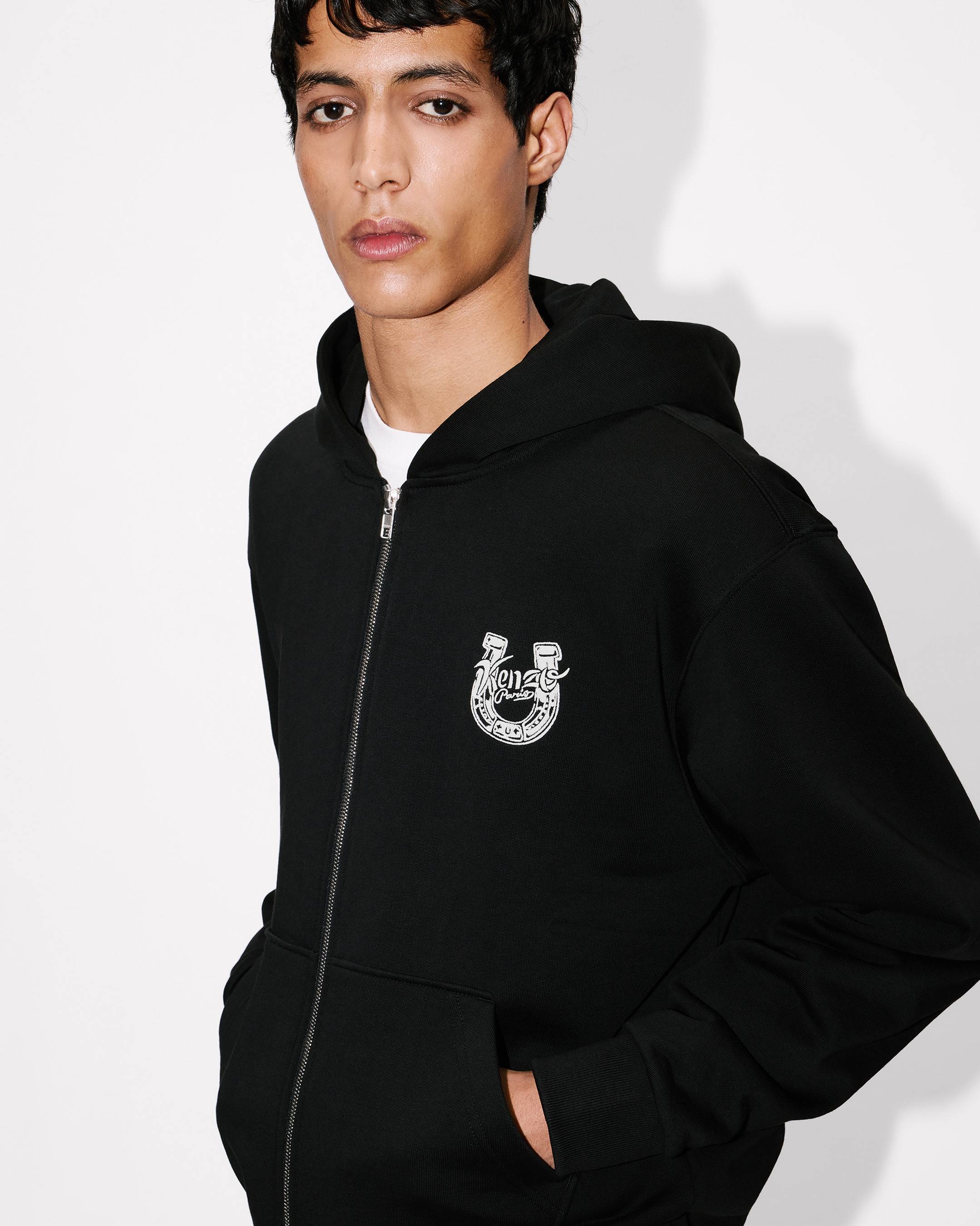 'Lunar New Year' embroidered zip up hoodie in cotton