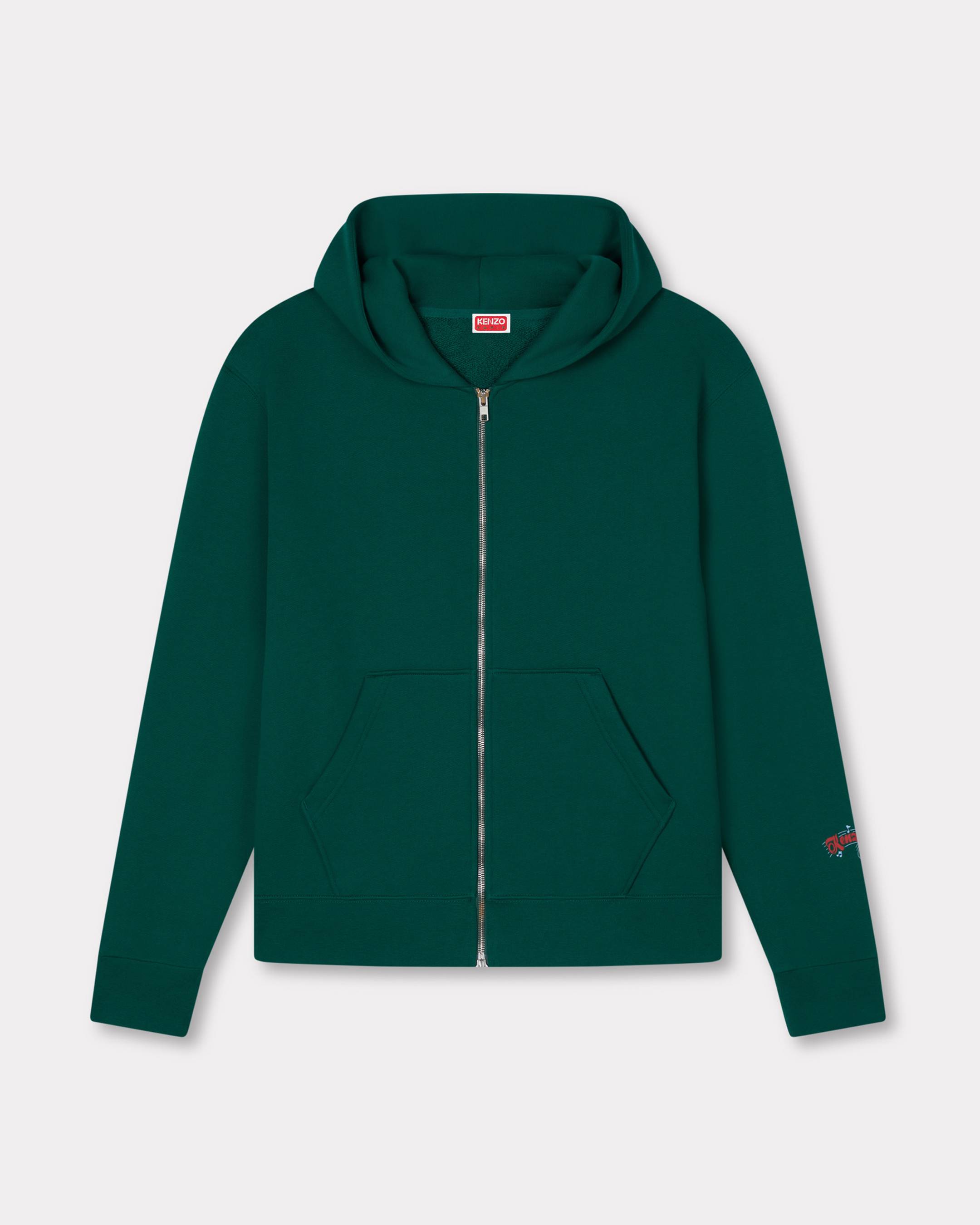 KENZO ' Winter Holidays' Zip Up Hoodie , Man, Bottle Green, Size Xxxl, Cotton