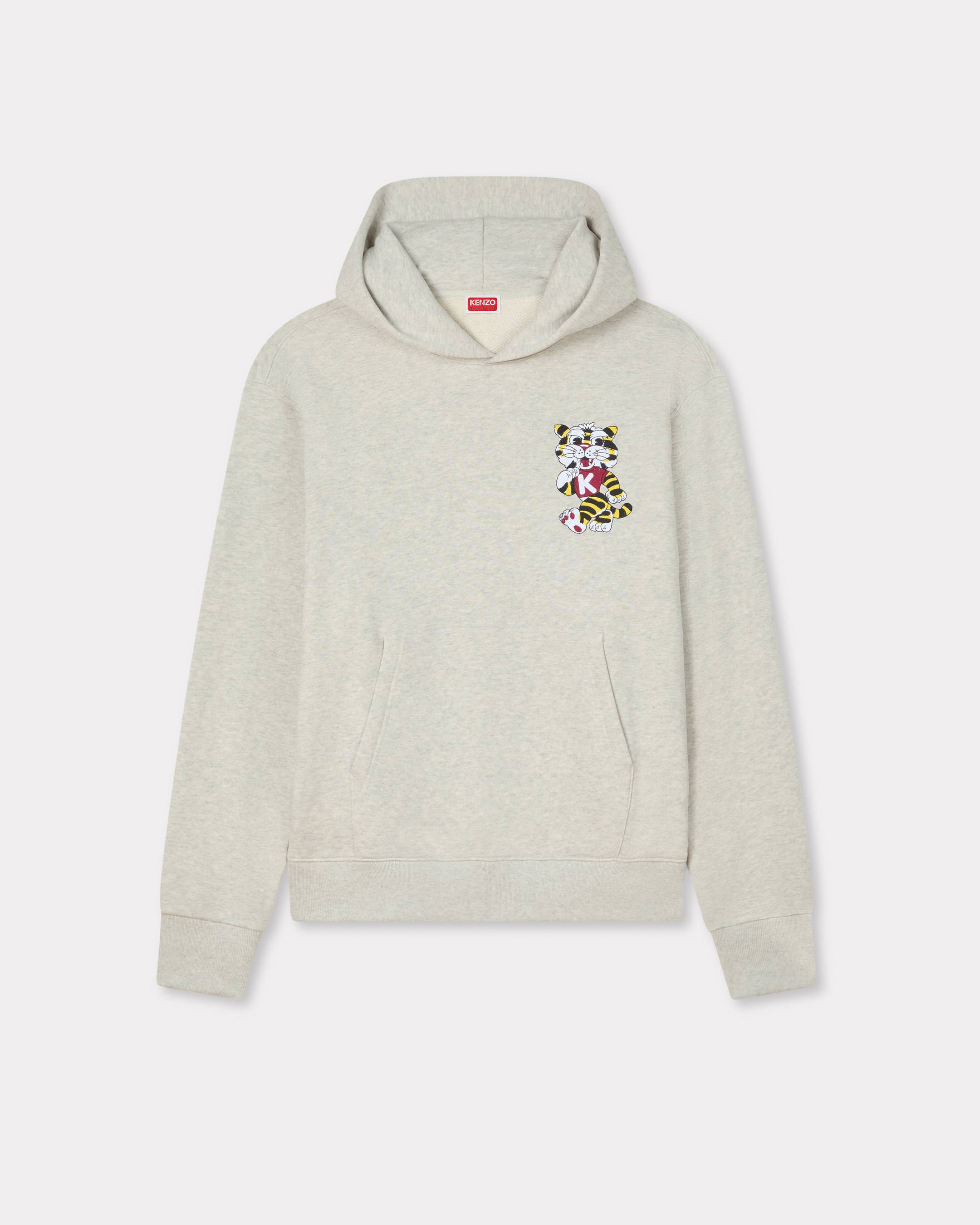KENZO 'Kenzo Wild Tiger' Embroidered Hoodie In Cotton Pale Grey- Mens - Size Xs