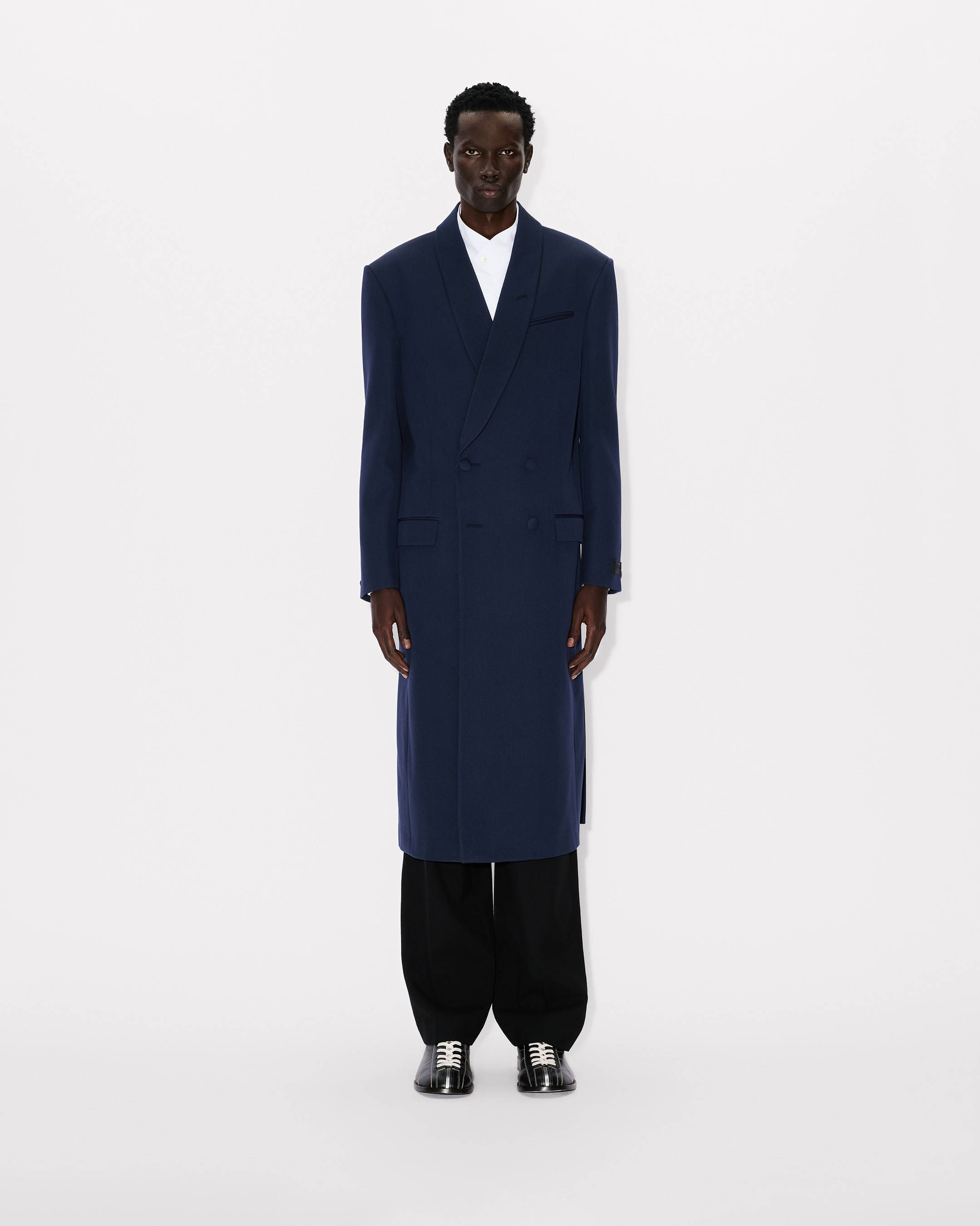 Shawl lapel tailored coat in virgin wool