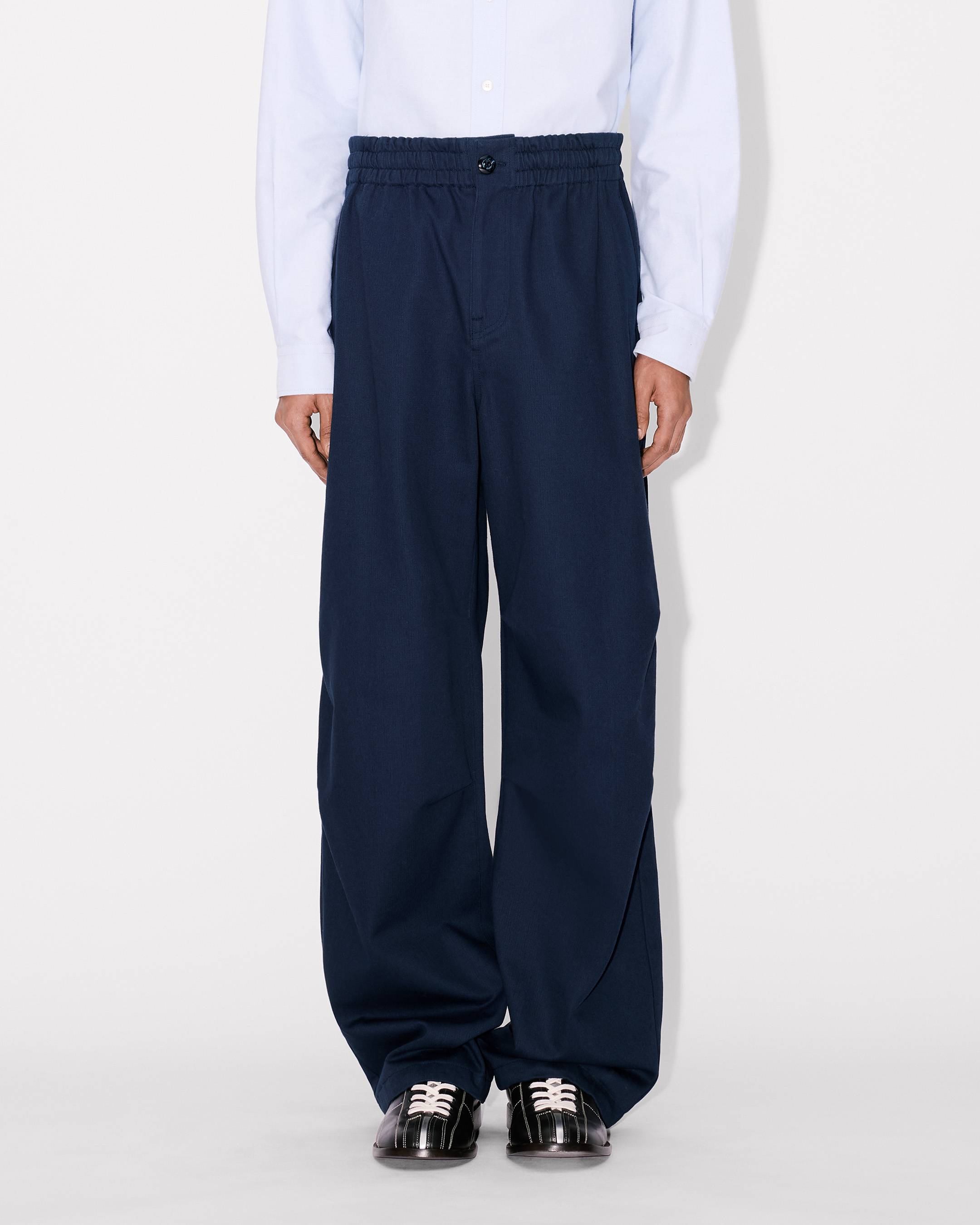 Elasticated pants in herringbone cotton