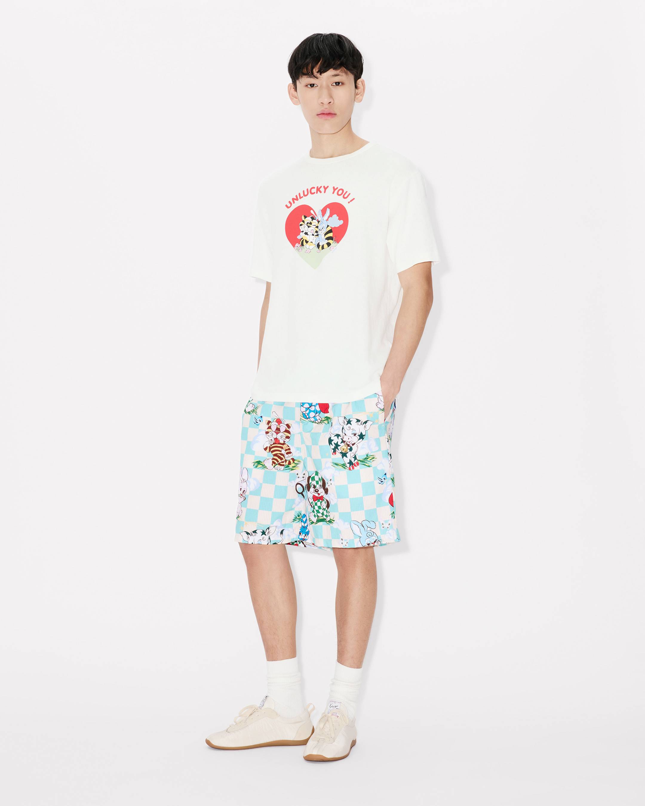 KENZO Cartoon' elasticated shorts in cotton seersucker | Men's | KENZO