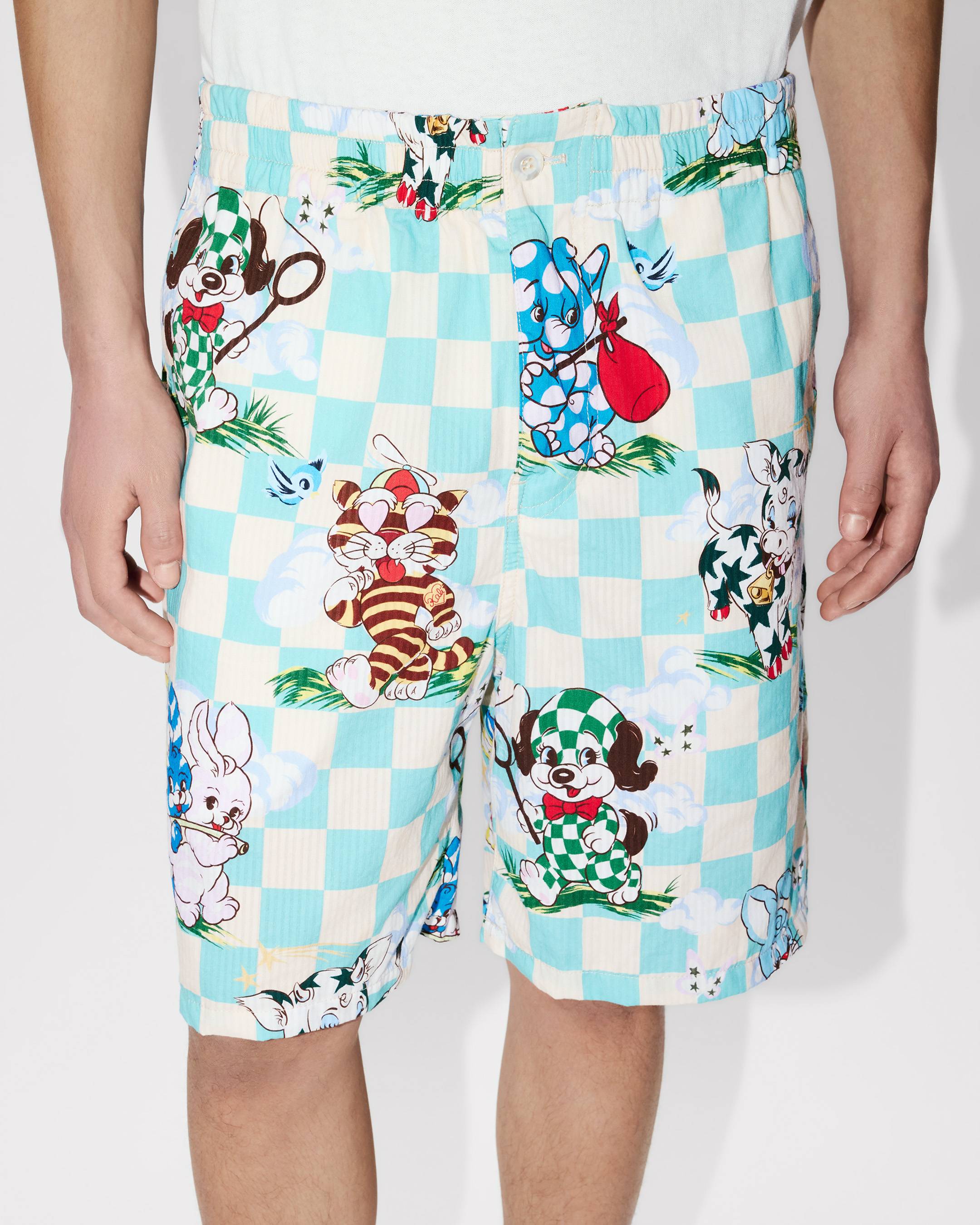 KENZO Cartoon' elasticated shorts in cotton seersucker | Men's | KENZO