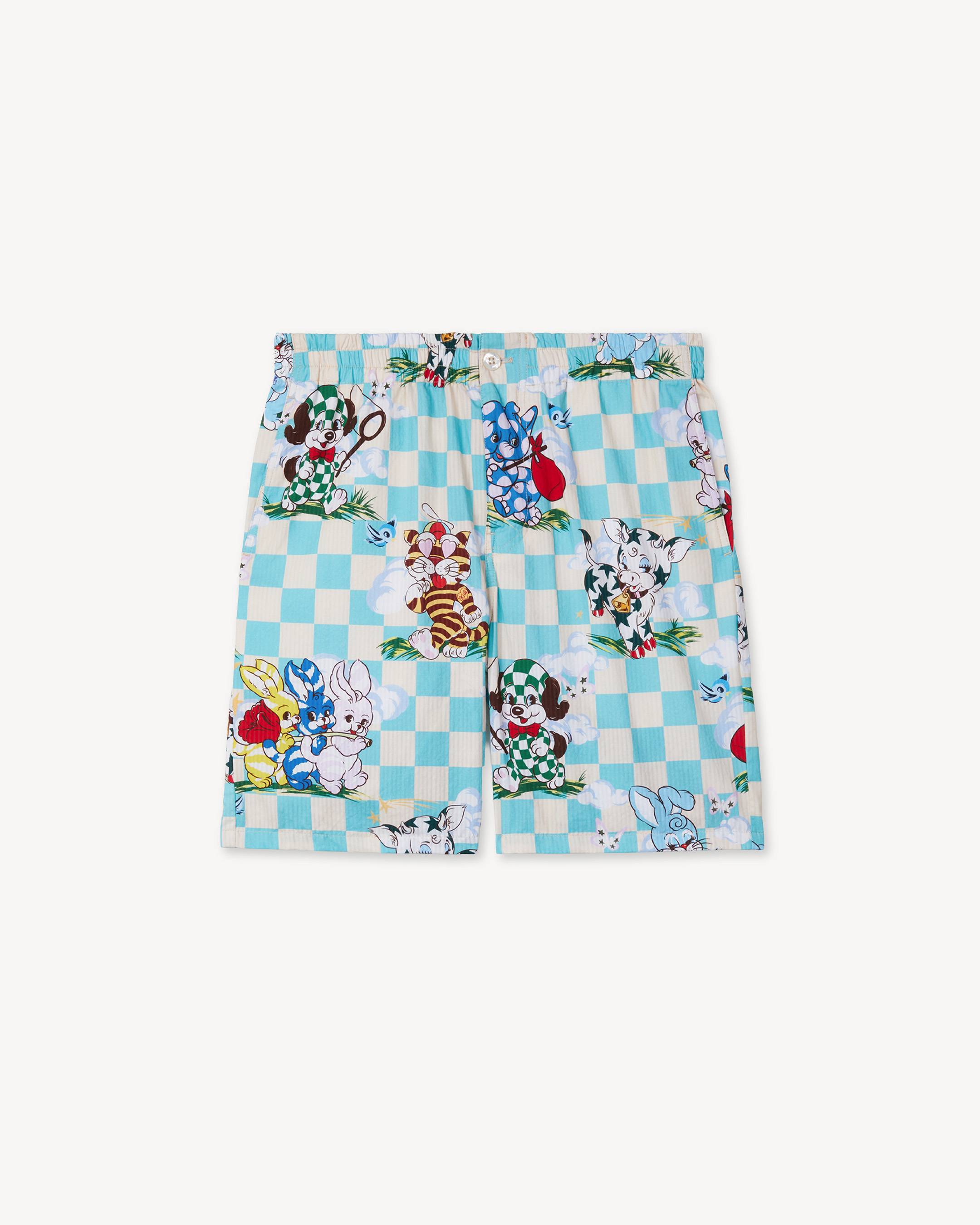 KENZO Cartoon' elasticated shorts in cotton seersucker | KENZO