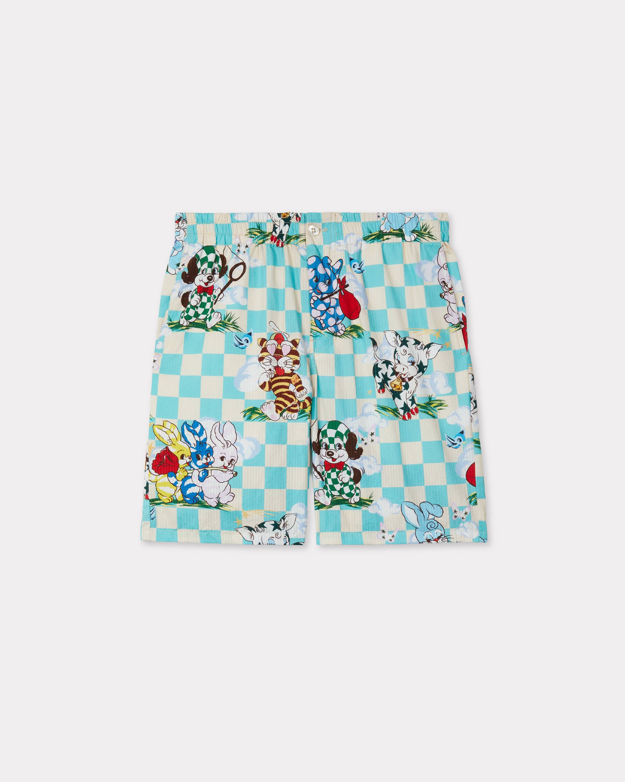 'KENZO Cartoon' elasticated shorts in cotton seersucker