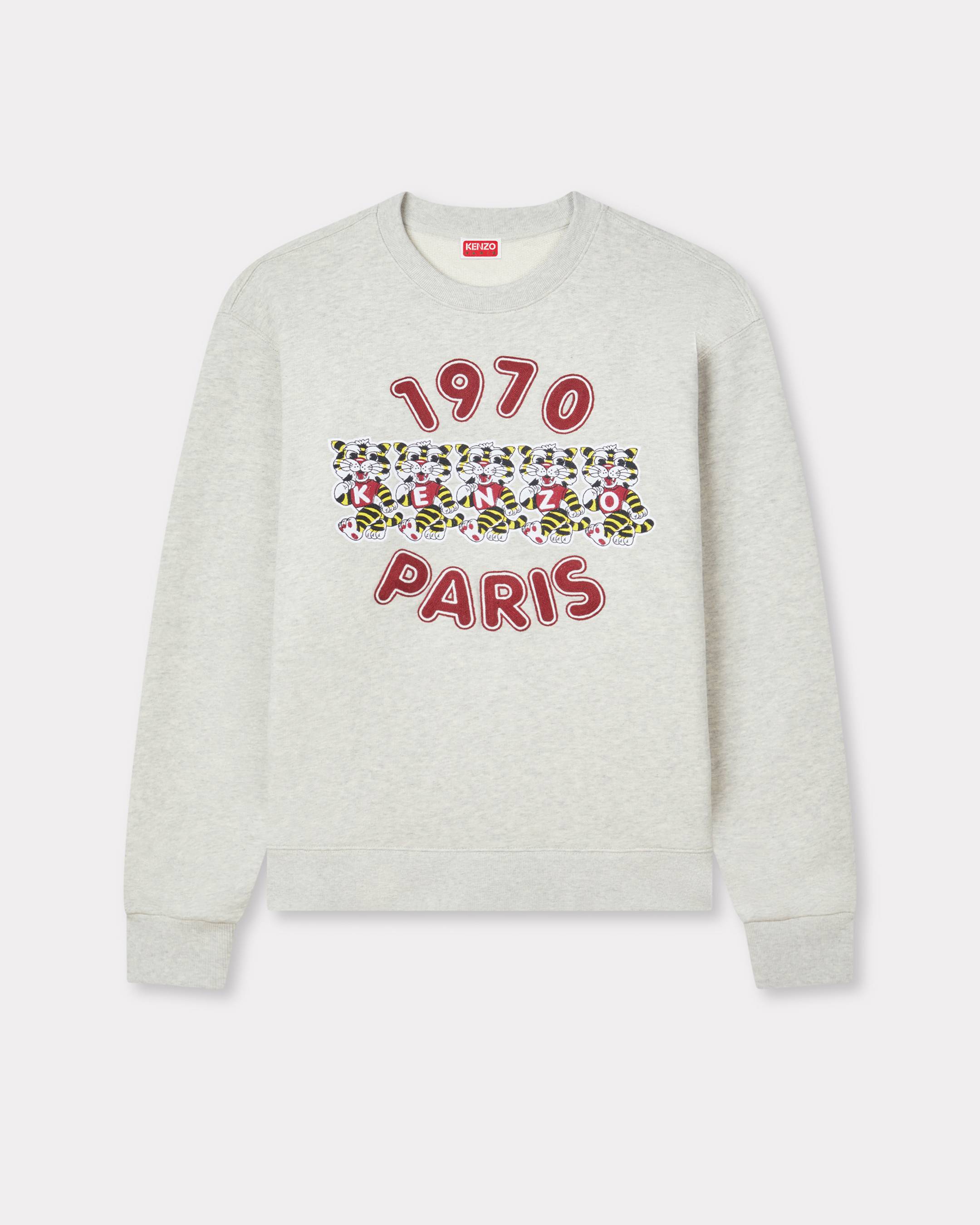 KENZO ' Wild Tiger' Embroidered Sweatshirt , Man, Pale Gray, Size Xl, Cotton