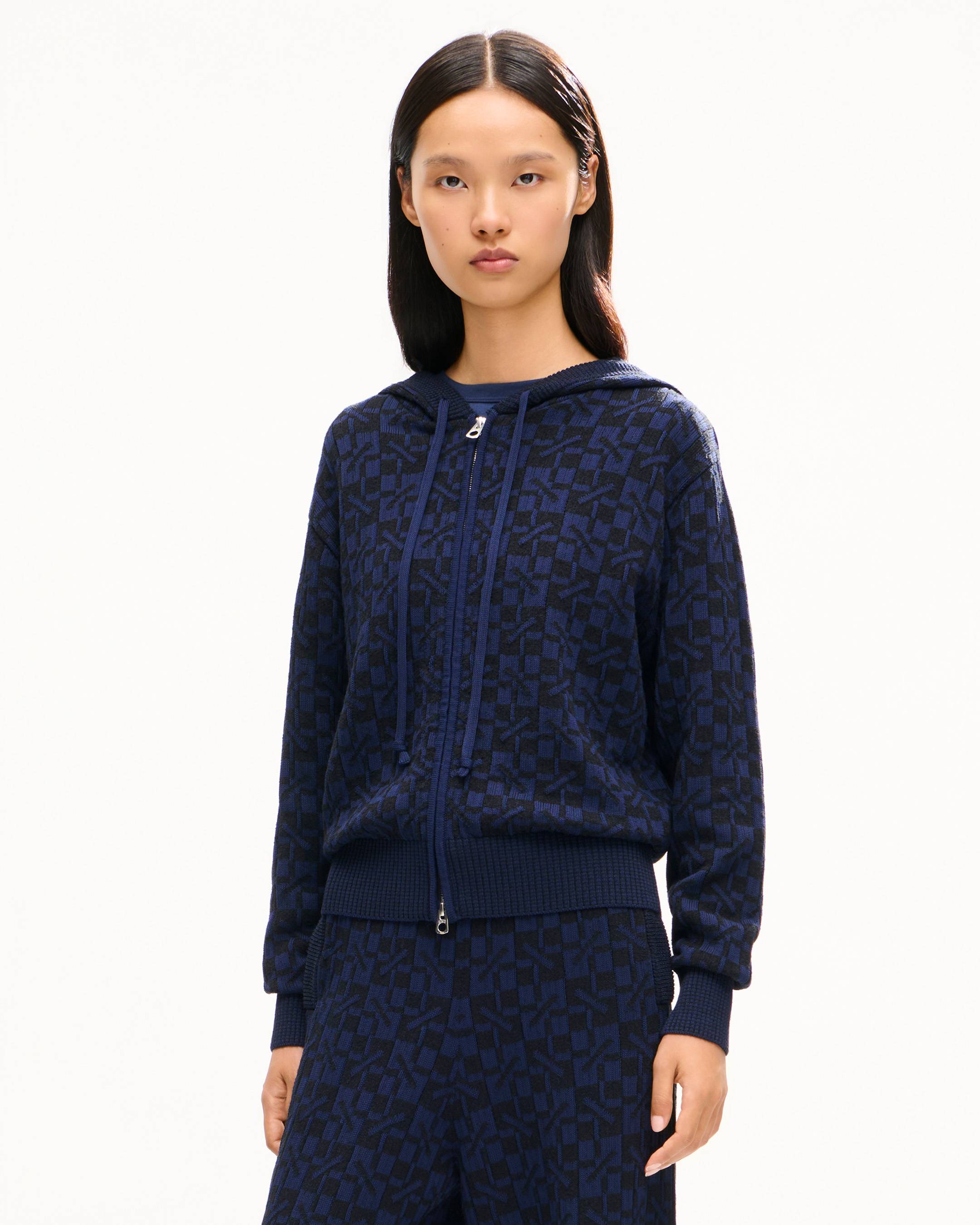 'Kenzogram' knitted zip-up cardigan in cotton