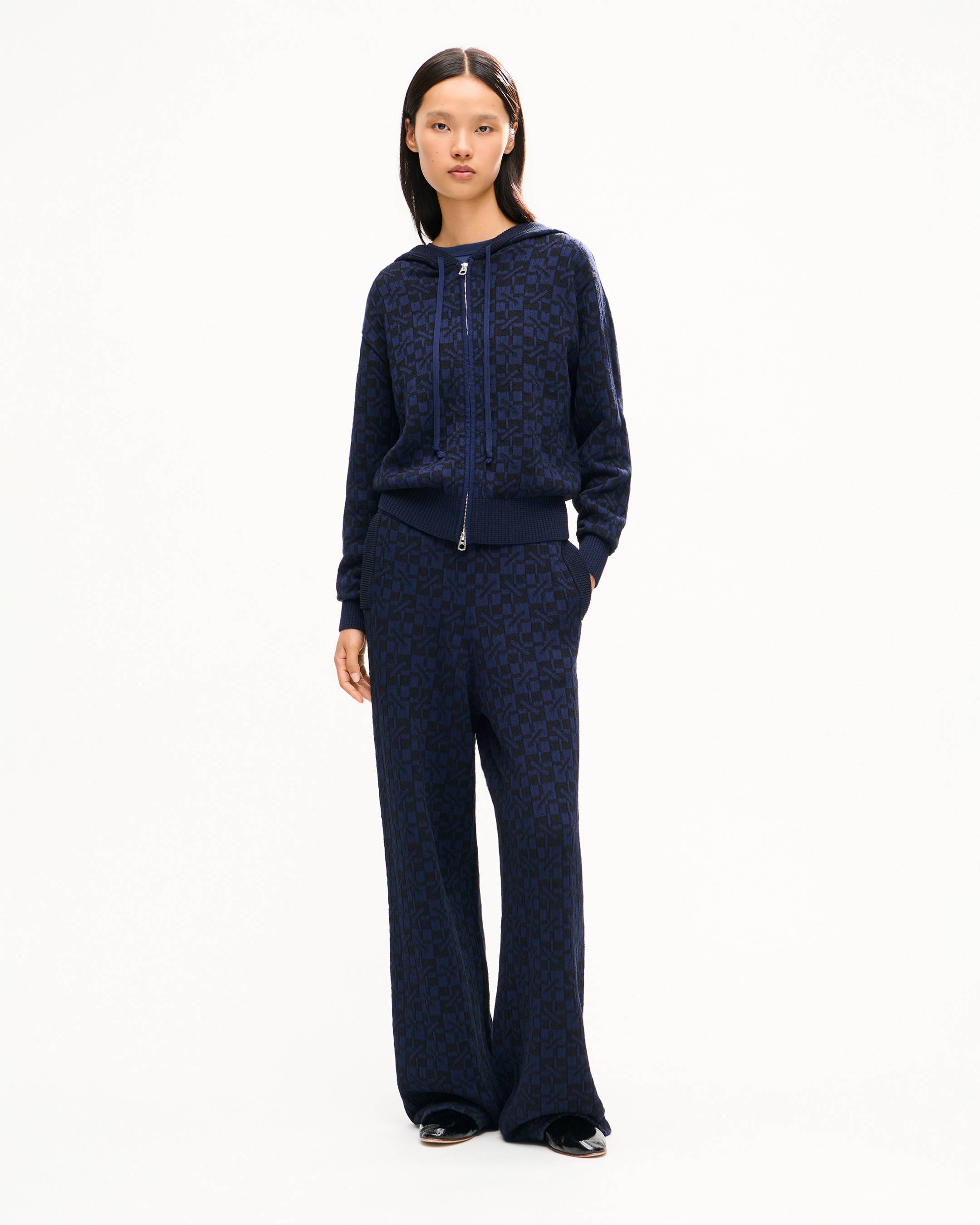 'Kenzogram' knitted zip-up cardigan in cotton