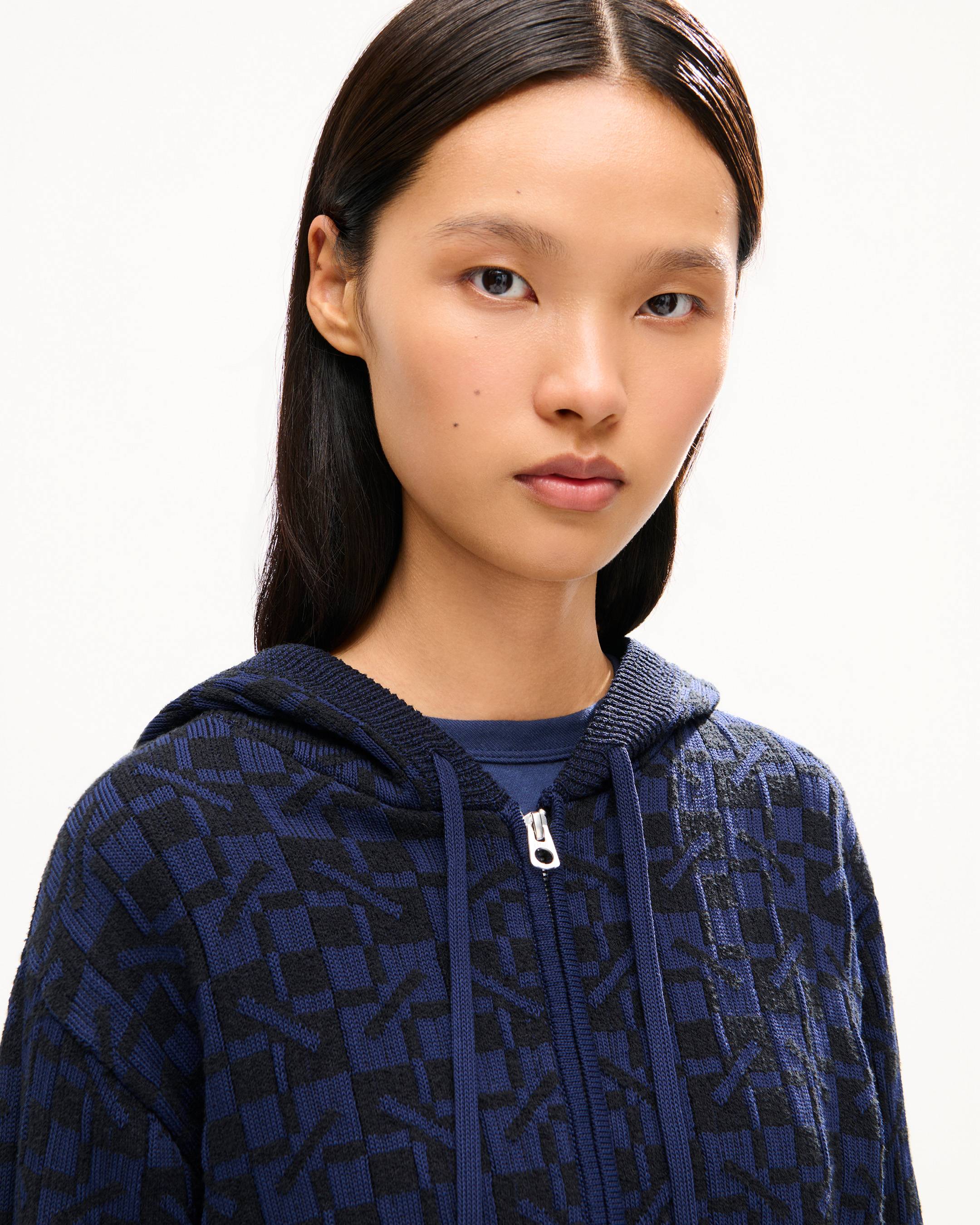 'Kenzogram' knitted zip-up cardigan in cotton