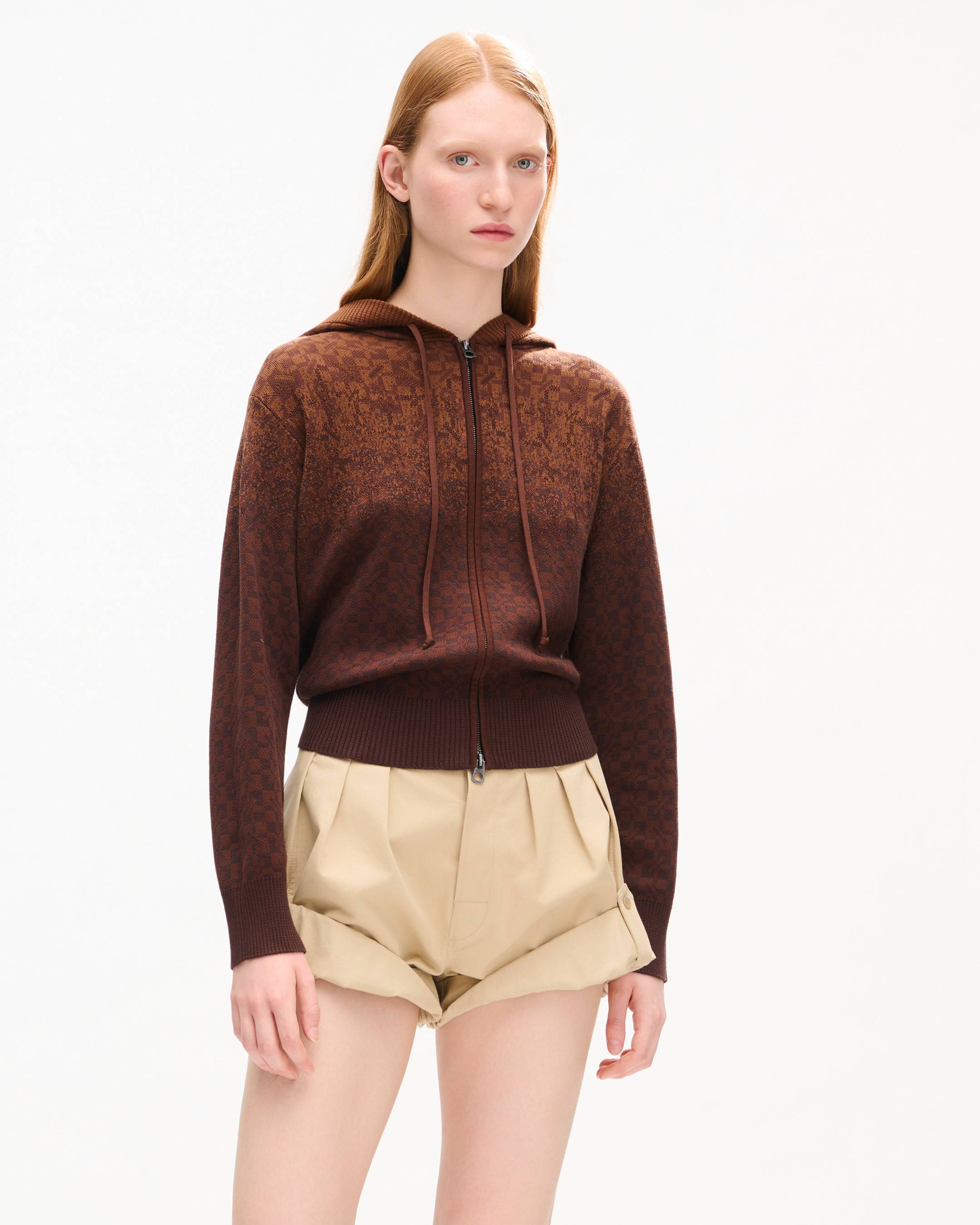 Kenzogram' knitted zip-up cardigan in cotton | Women's | KENZO