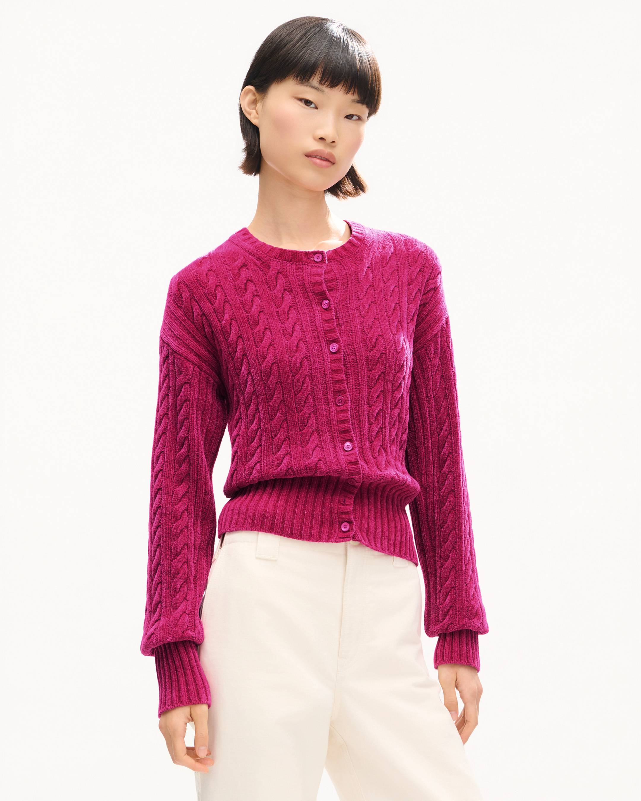 Cable-knit cardigan in velvet