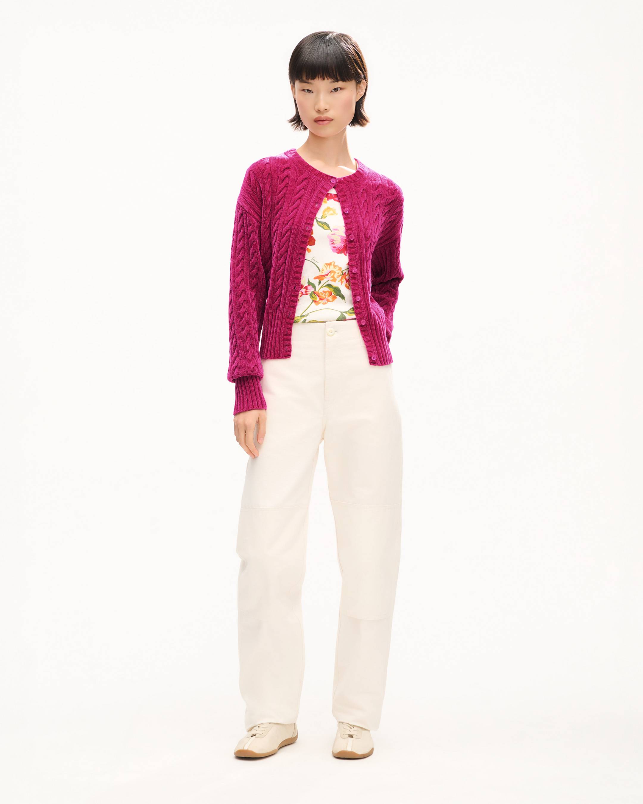 Cable-knit cardigan in velvet